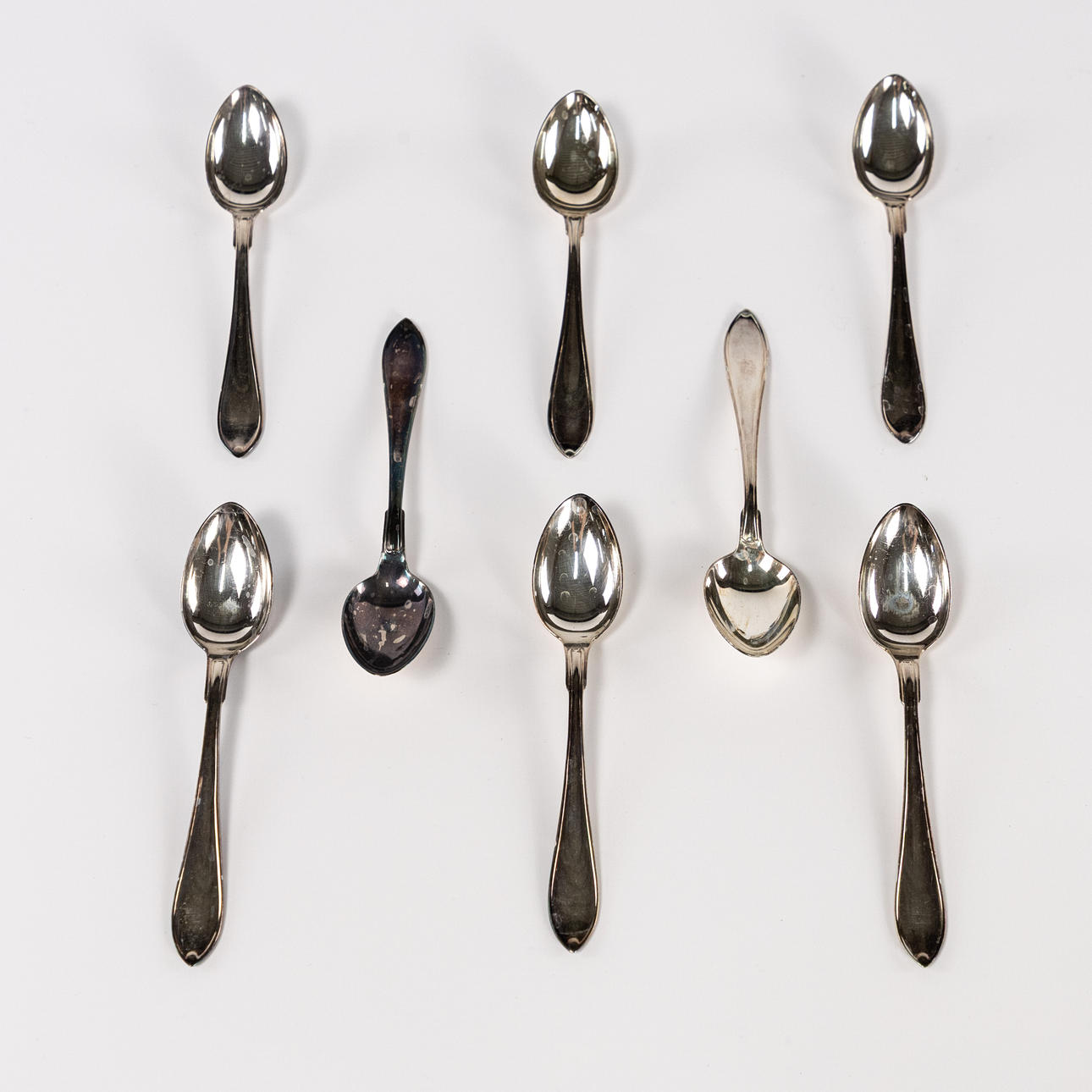 COFFEE SPOONS, 8 pieces, silver, GAB.