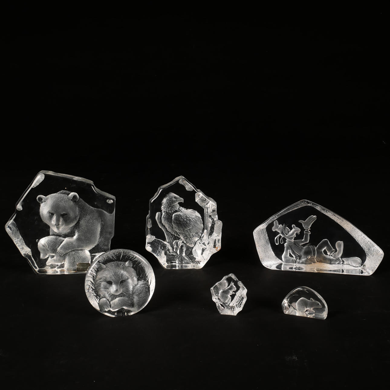 MATS JONASSON. Glass blocks, 6 pcs, Painted lock, signed.