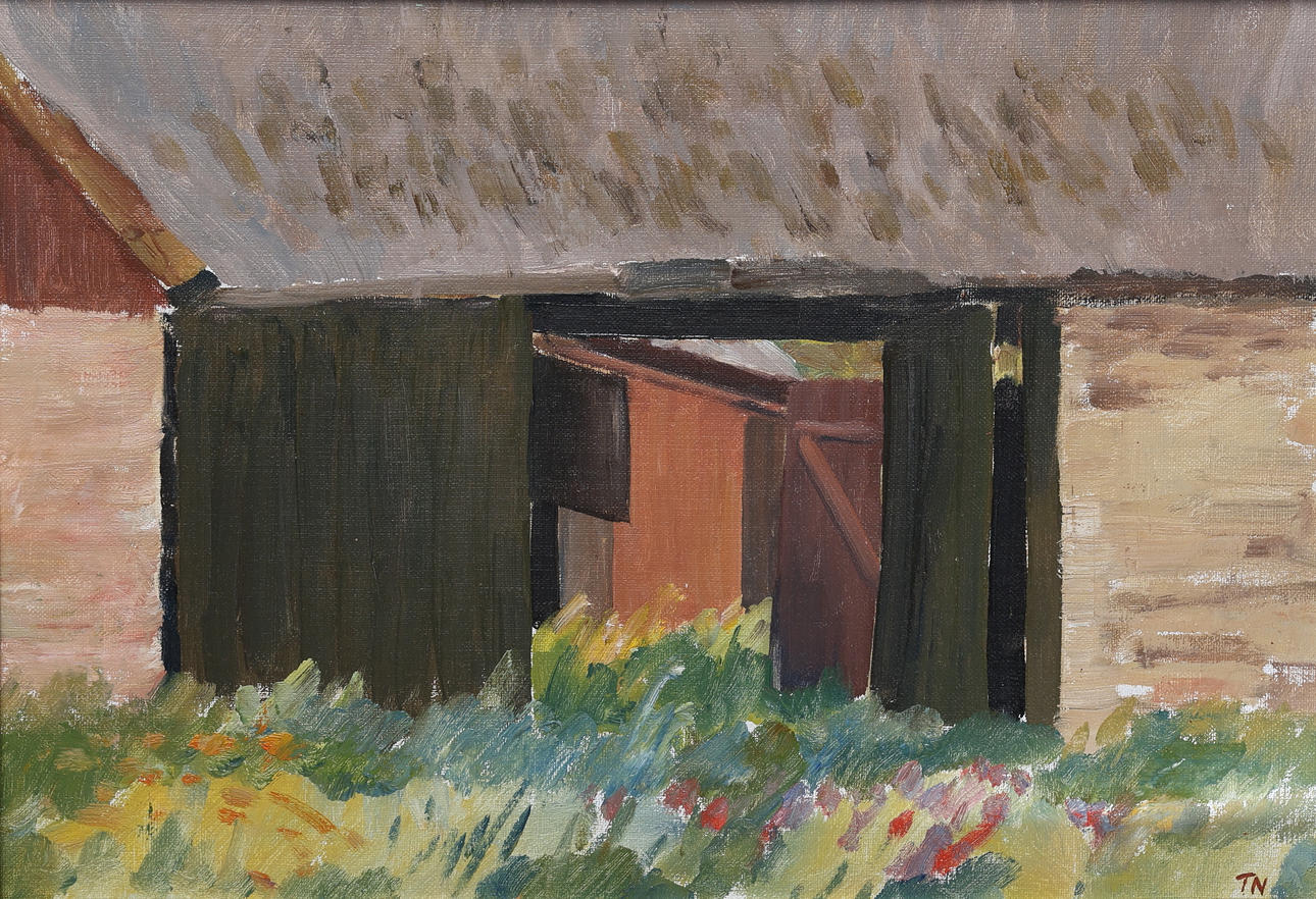 TAGE E. NILSSON. Oil on canvas, “Through the gates”, Öland, signed.