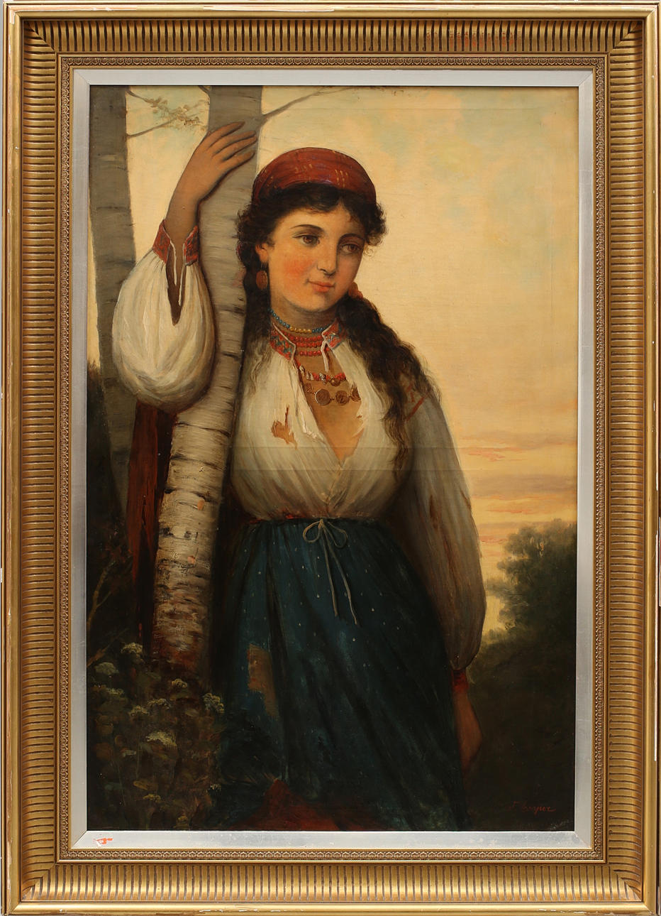 FREDERICK CHARLES COOPER. TILLSKRIVEN. Stående italiensk kvinna, olja på duk, signerad F Cooper.