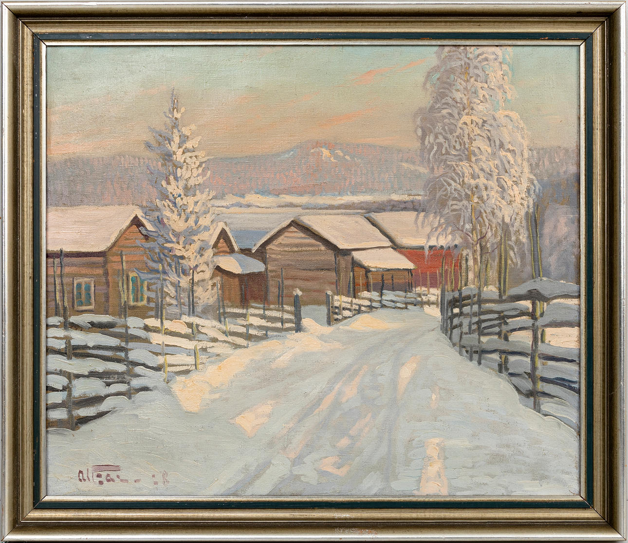 ANDERS ALTZAR. Winter landscape, oil on canvas, signed.