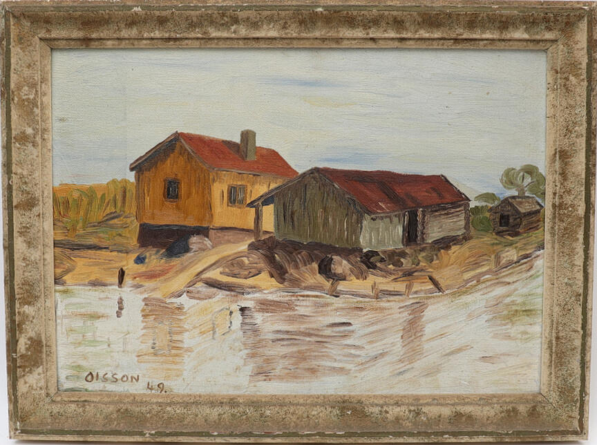 OIDENTIFIERAD KONSTNÄR. Landscape with house, signed Olsson, dated 49.