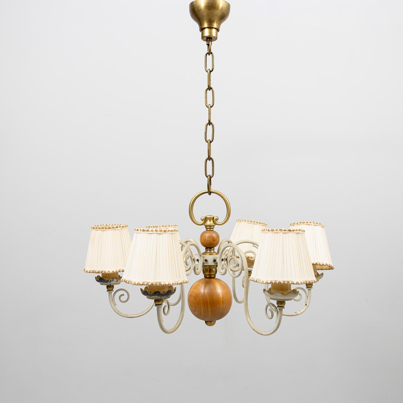A Swedish Modern 1940s ceiling chandelier, for six light points.