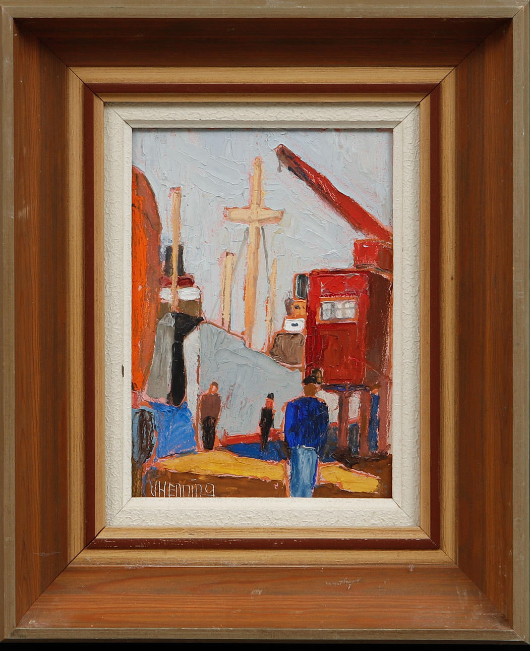 WILHELM HENNING. Hamnmotiv, olja på pannå, signerad.