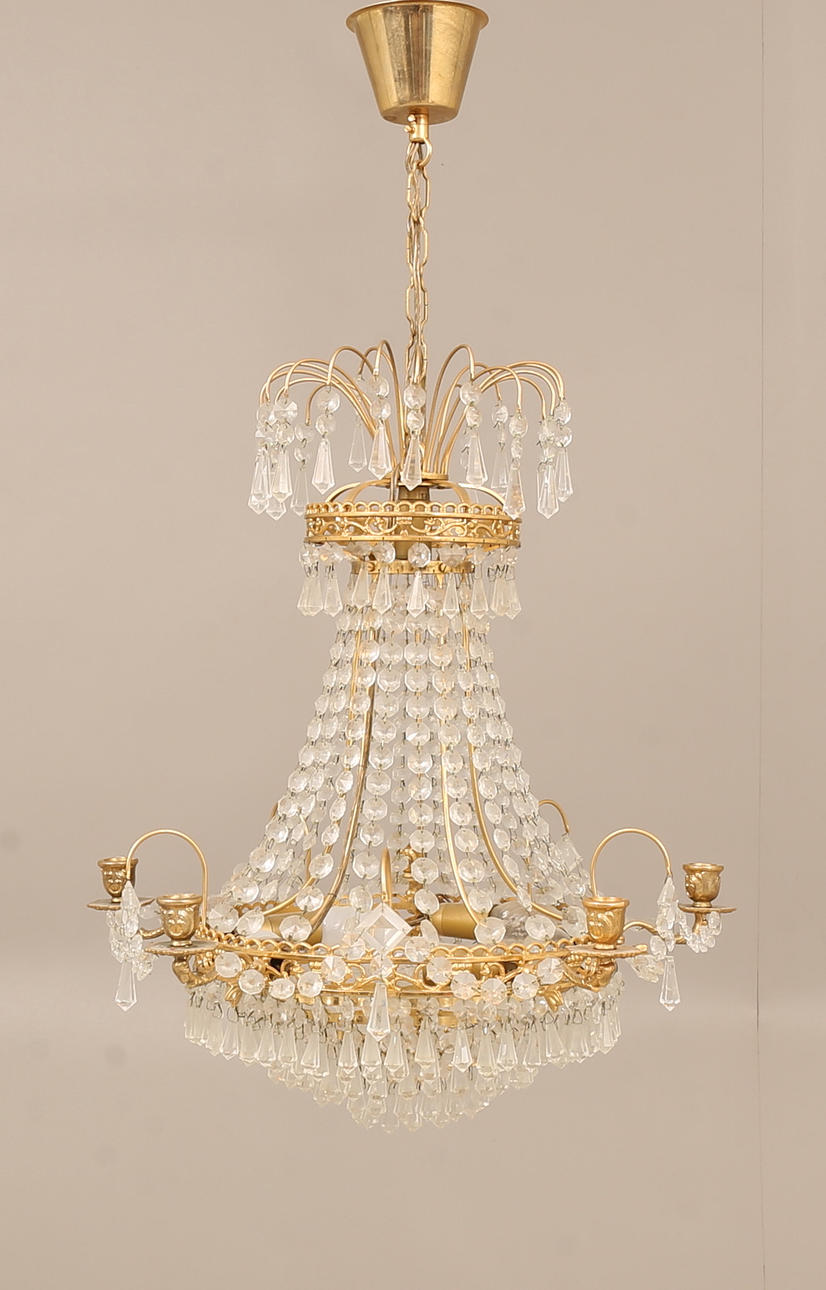 KRISTALLKRONA, mässing, prismor, sent 1900-tal.