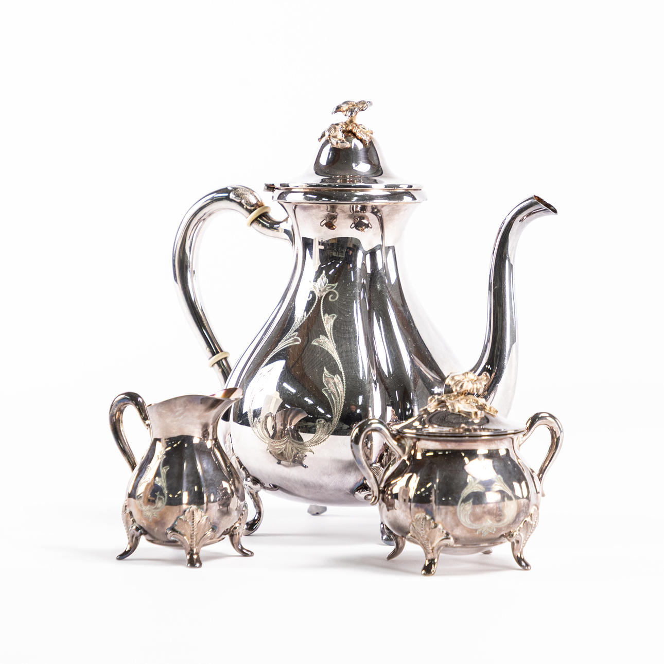 COFFEE SET, 3 pieces, silver, GAB.