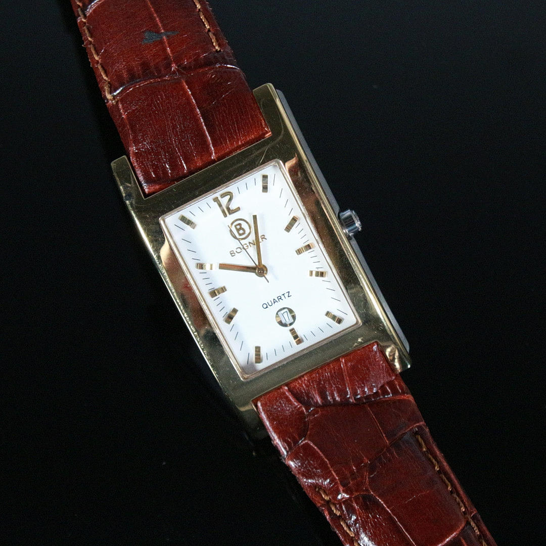 BOGNER. men's wristwatch, quartz, leather strap.