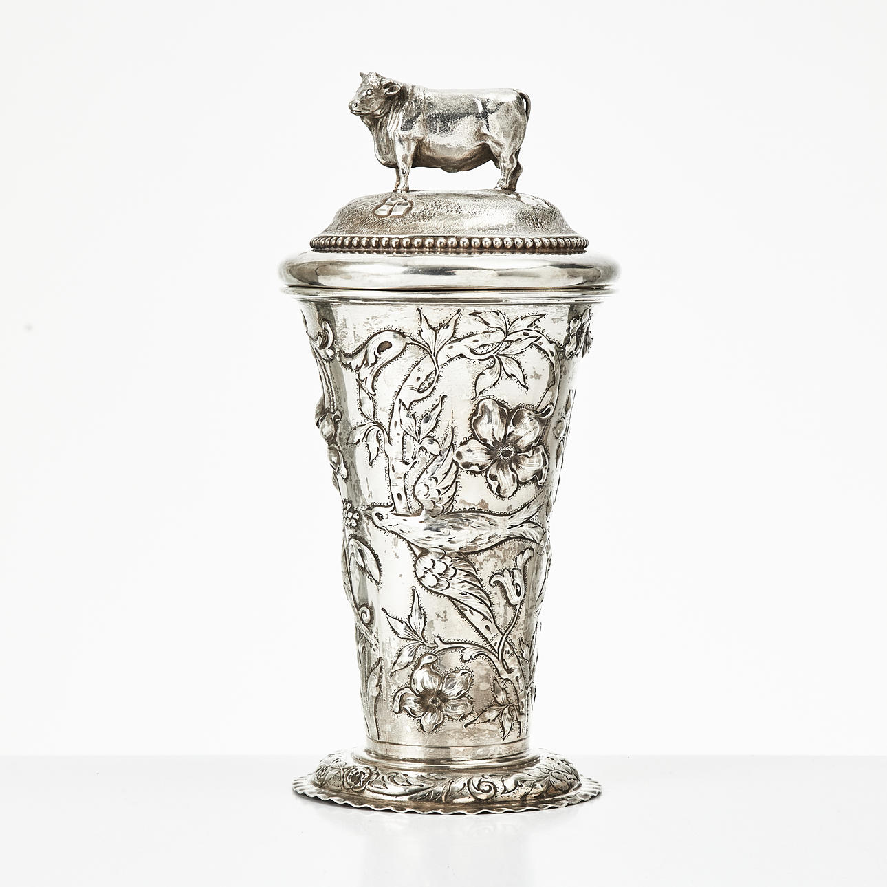 A 19th century silver trophy with lid.