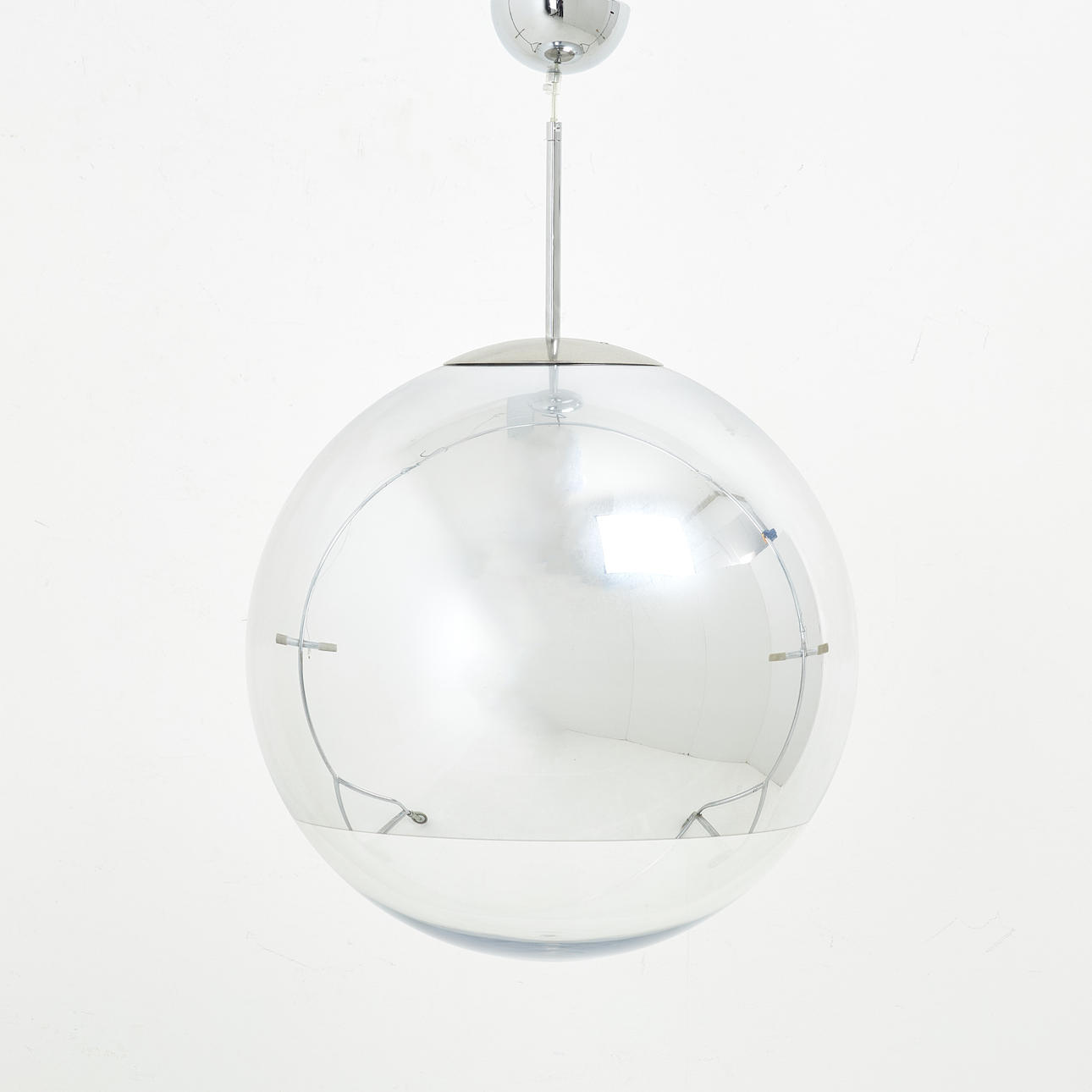 A ceiling lamp, “Mirror Ball”, polycarbonate, with label, Tom Dixon, 2000s.
