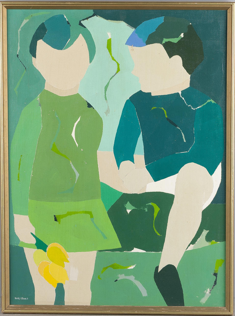 HANS OSSWALD. Composition with figures, oil on canvas.