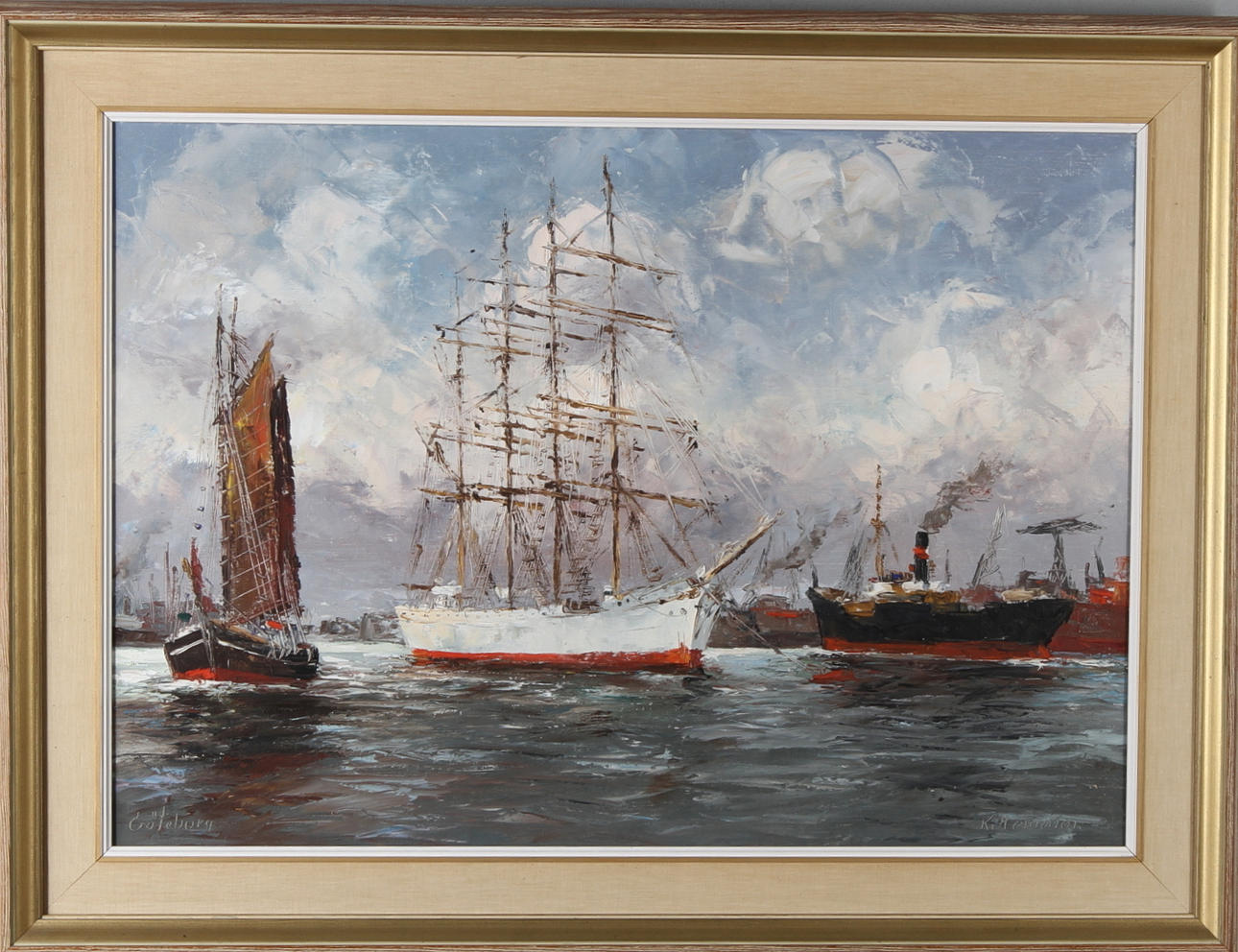 KURT ERIK HEINONEN. Hamnmotiv Göteborg, olja på duk, signerad.