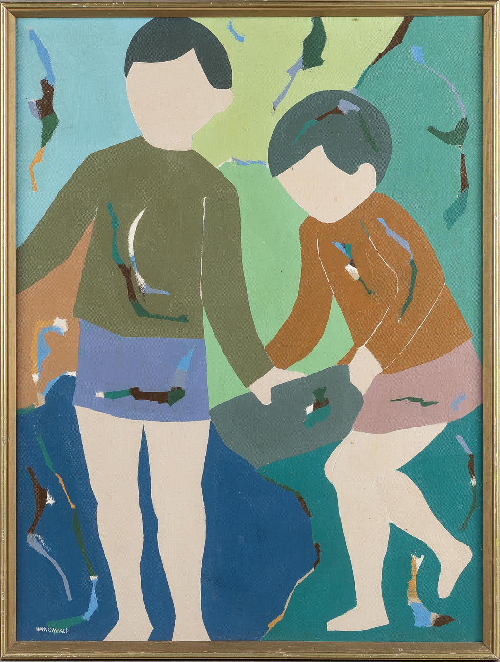 HANS OSSWALD. Composition with figures, oil on canvas.