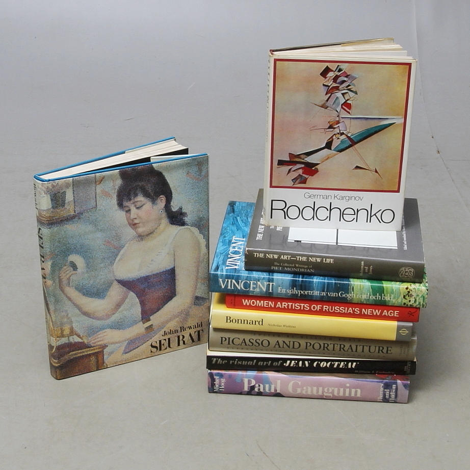 KONSTBÖCKER, 9 volymer, bl.a. Guaguin, Picasso och Mondrian.