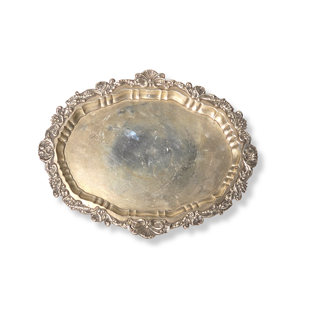 EMBOSSED LETTER TRAY IN PUNCHED SILVER.