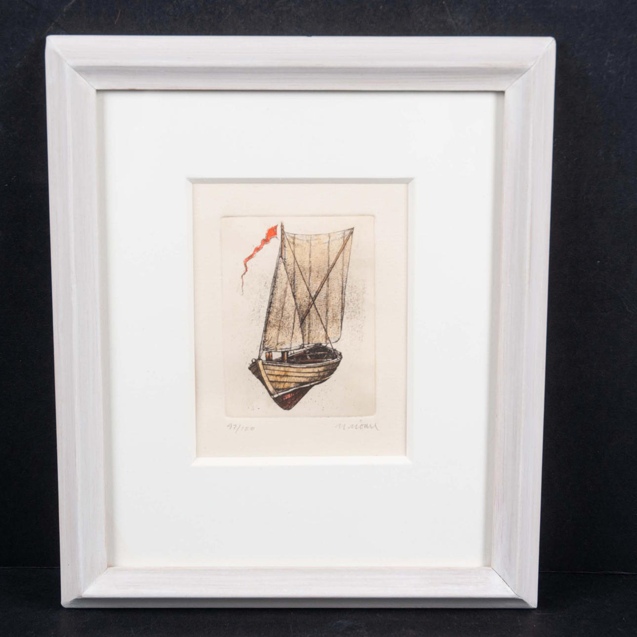 MARTIN MÖRCK (FÖDD 1955). Miniature etching, ship.