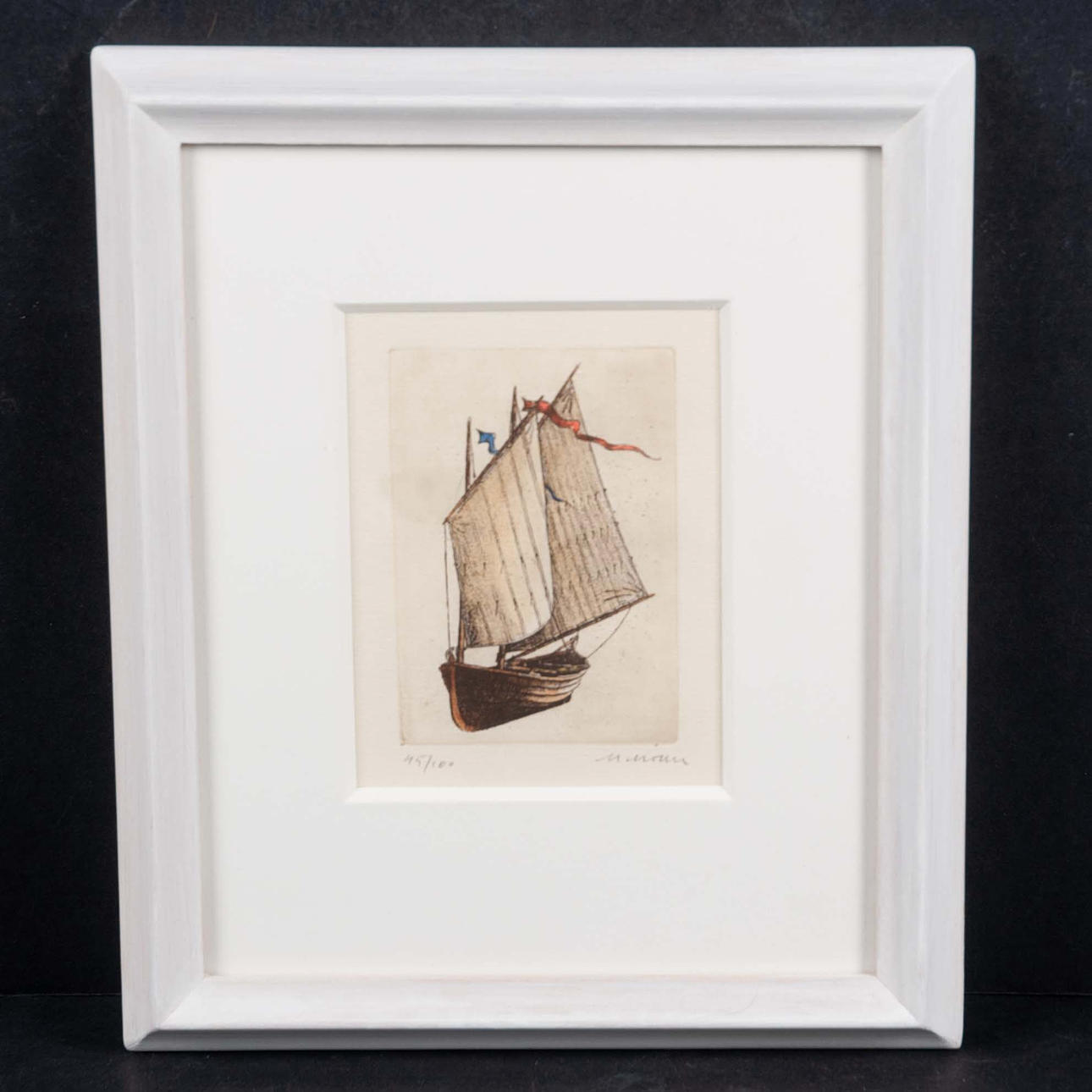 MARTIN MÖRCK (FÖDD 1955). Miniature etching, ship.