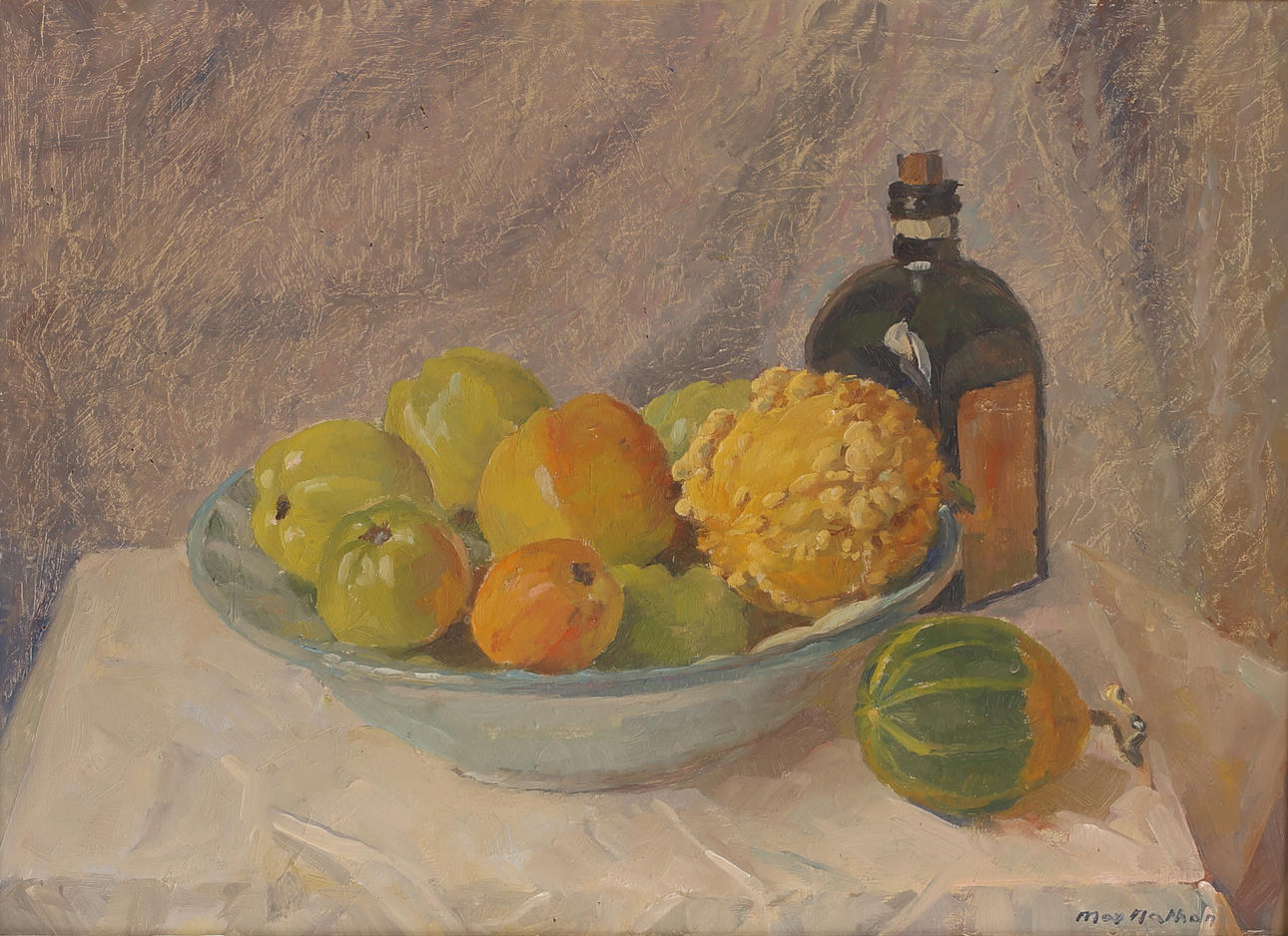 MAX NATHAN. Oil on panel, Still life, signed.