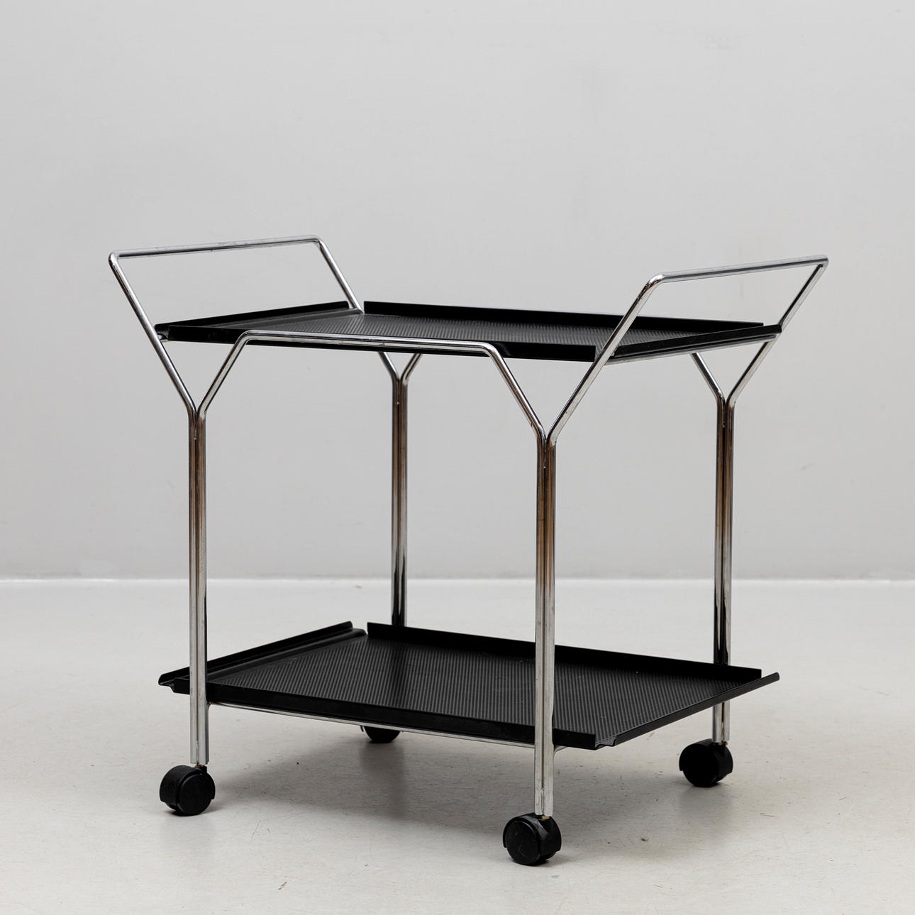 SERVING TROLLEY, Dux, black lacquered and chrome-plated.