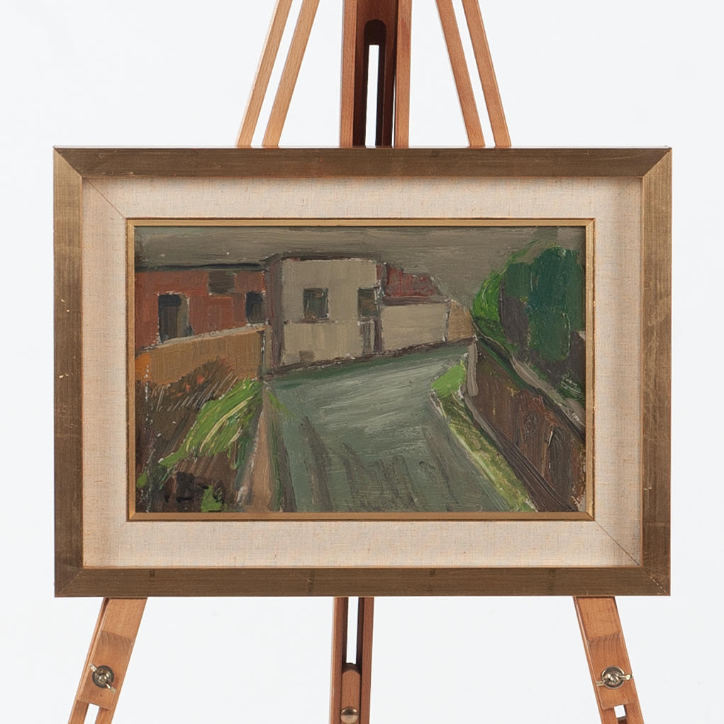 IWAN BROBERG. Oil on panel, Stadsbild, Signed and dated 1958.