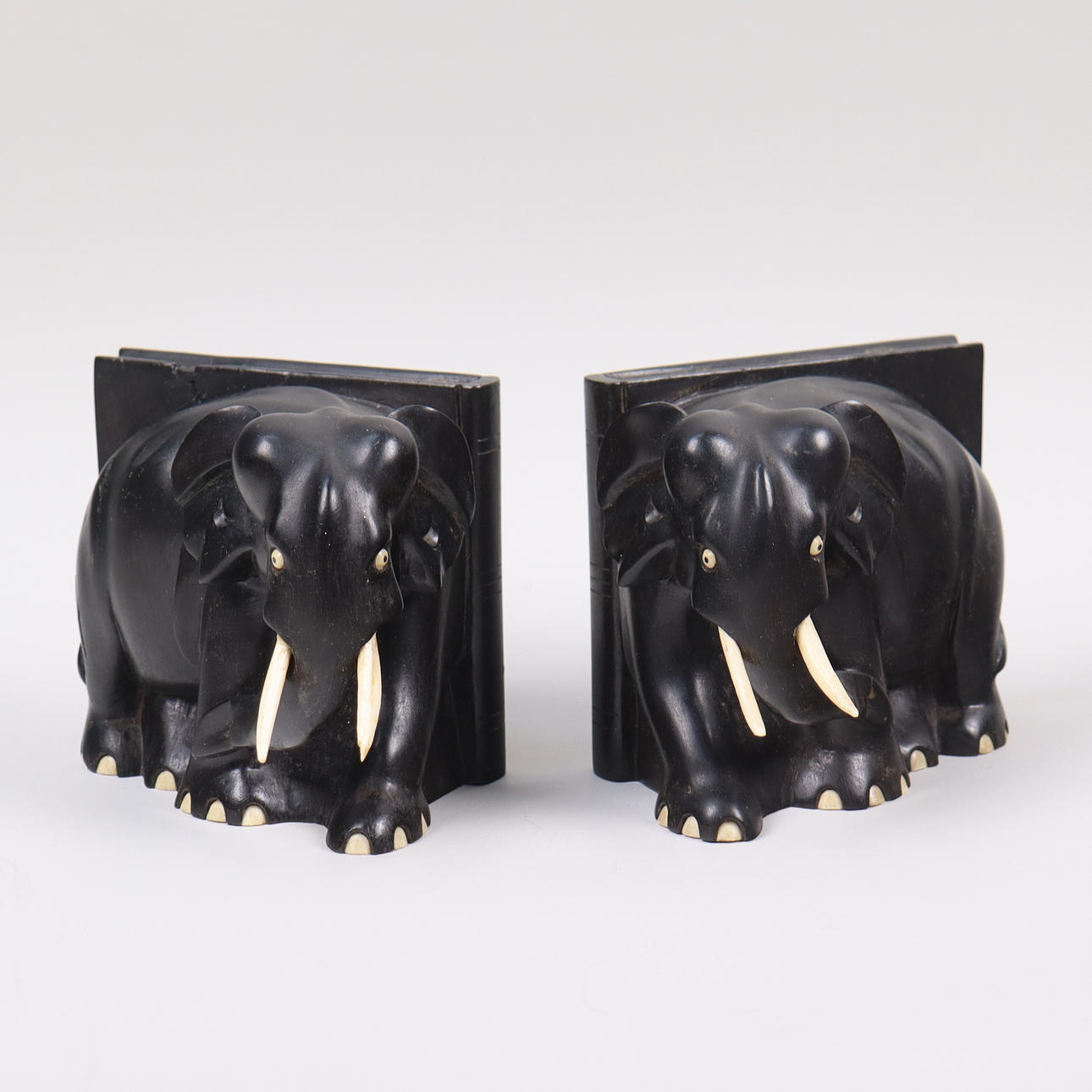 BOOKENDS, elephants, ironwood, 1 pair.