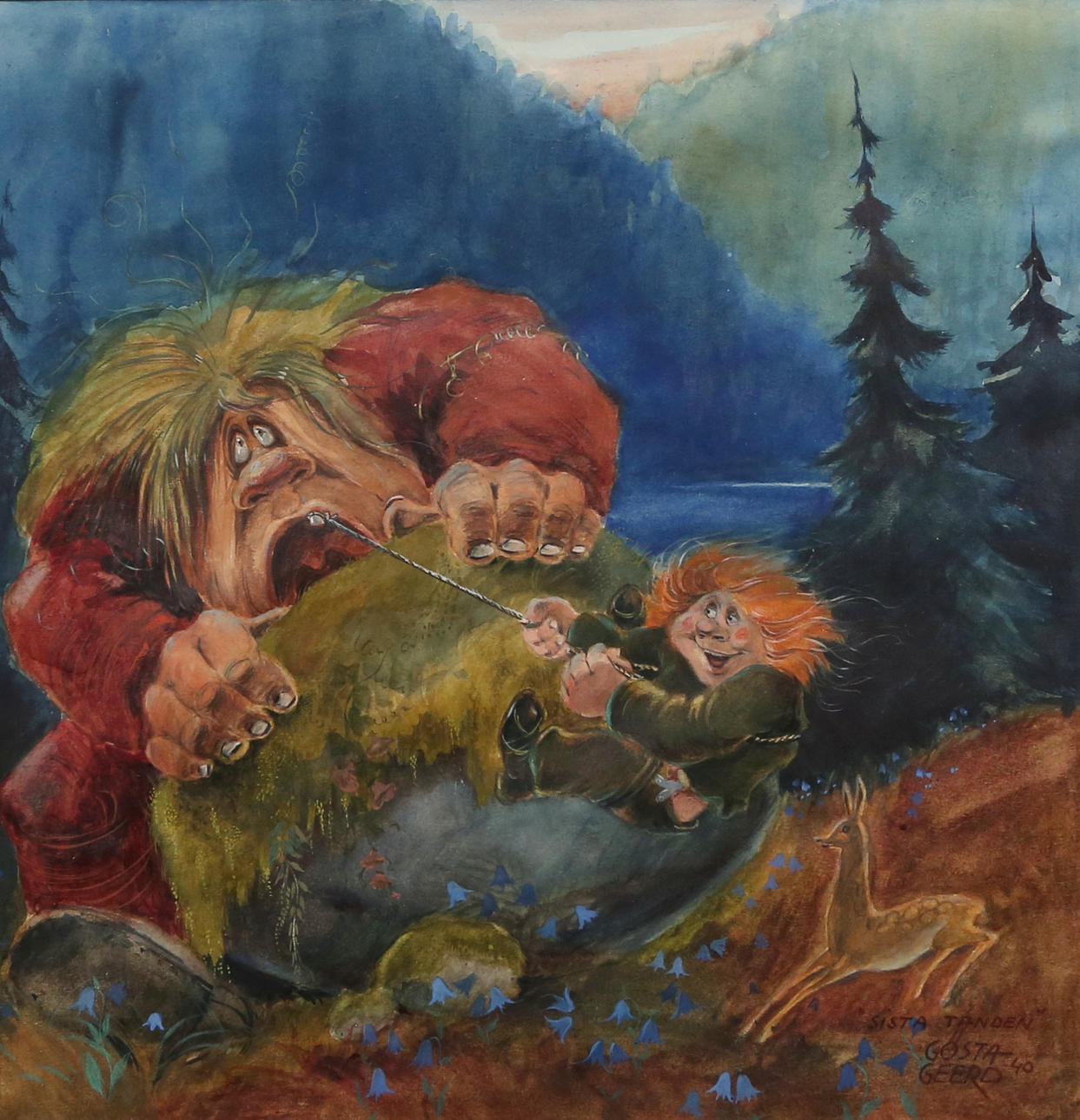 GÖSTA GEERD. mixed media, “Last Tooth”; signed and dated 40.