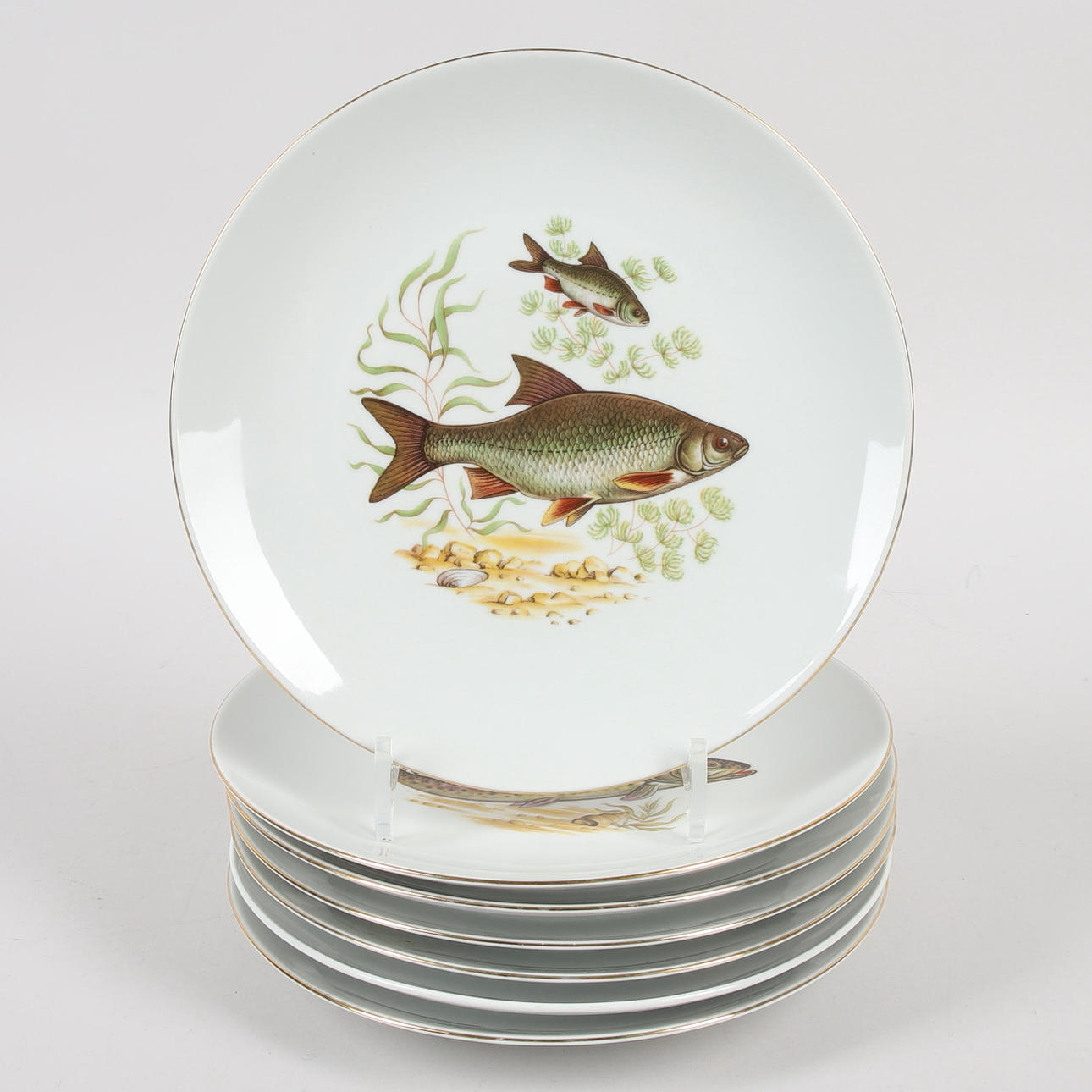 7 porcelain fish plates, inter alia Bavaria Bareuther.