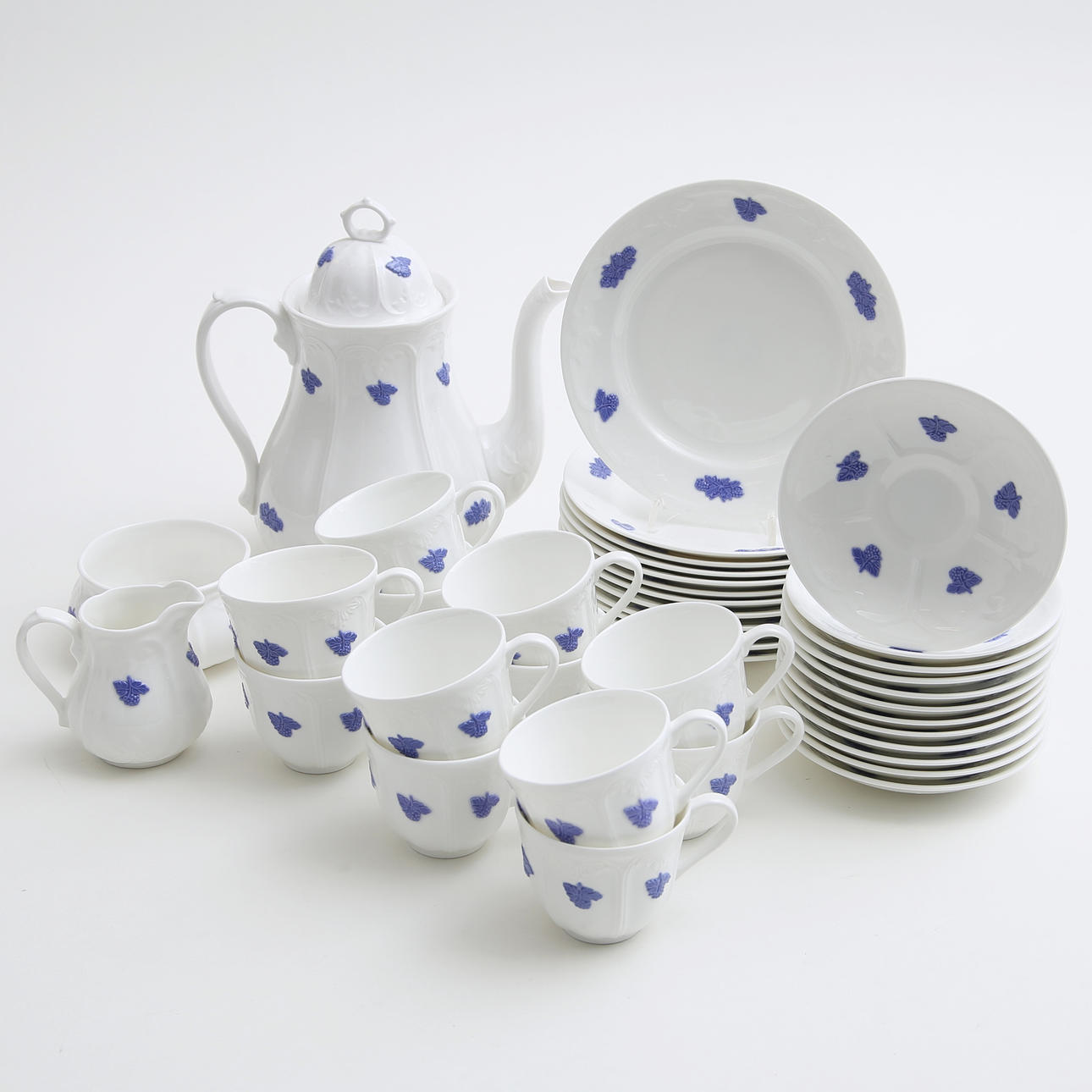 KAFFESERVISDELAR, 39 st, "Blå Blom", Rörstrand.