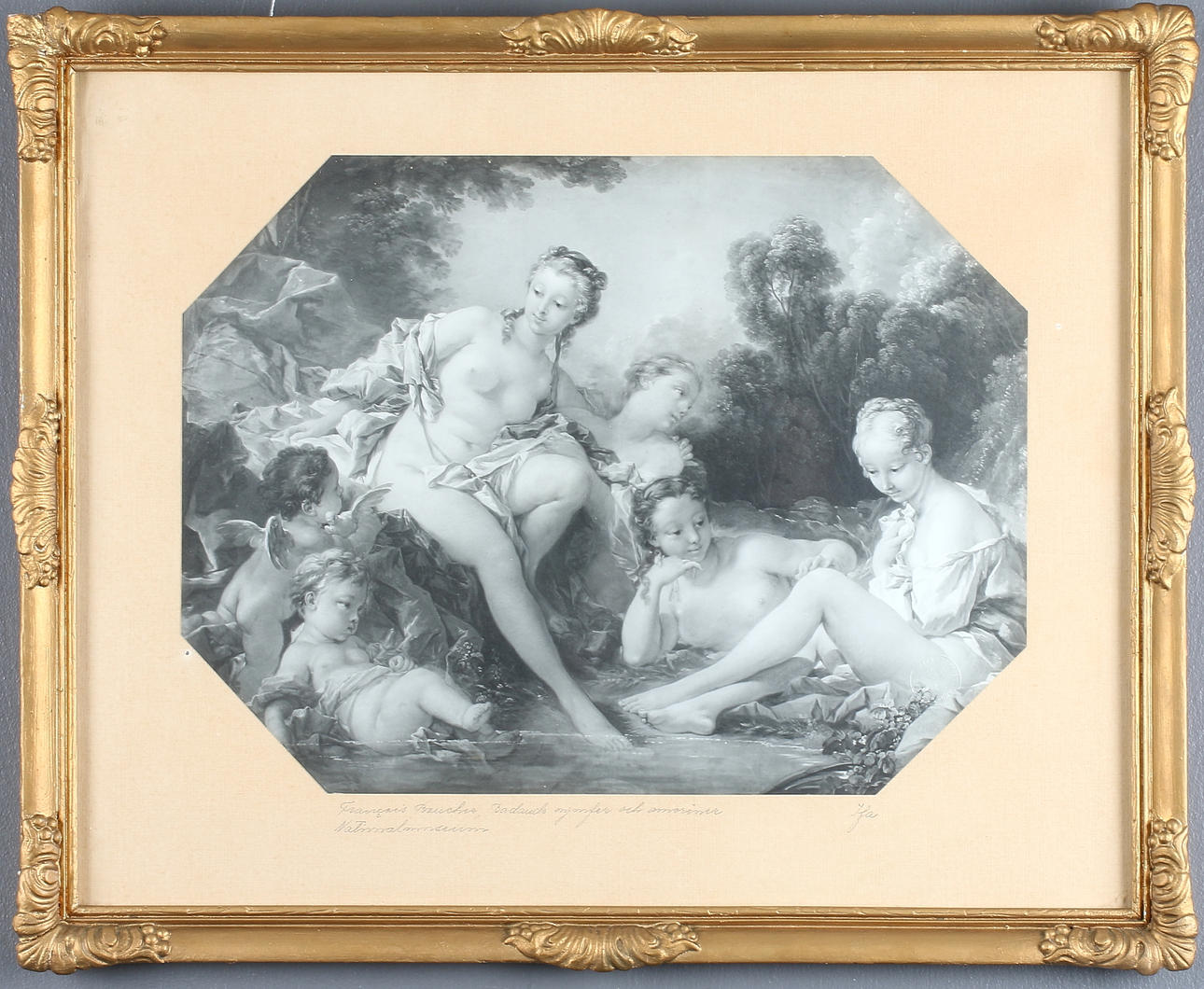 FRANÇOIS BAUCHER. Efter, "Badande nymfer och amoriner", oljetryck, Nationalmuseum, 18/1900-tal.