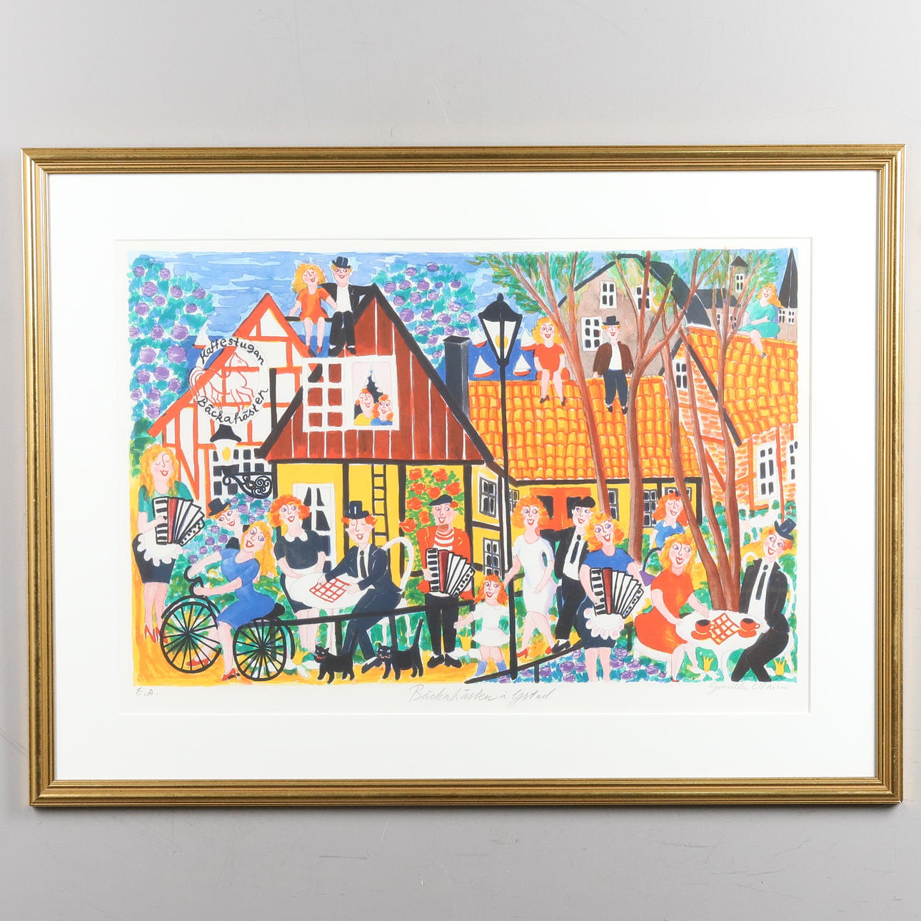 GUNILLA MANN. COLOUR ETCHING, "Bäckahästen i Ystad”, signed, EA.