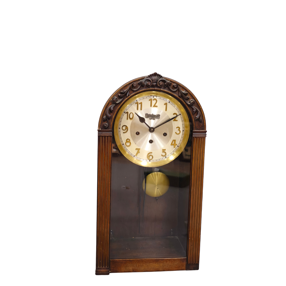 EDWARD. HARDWOOD WALL CLOCK WITH PENDULUM. 1940-1960.