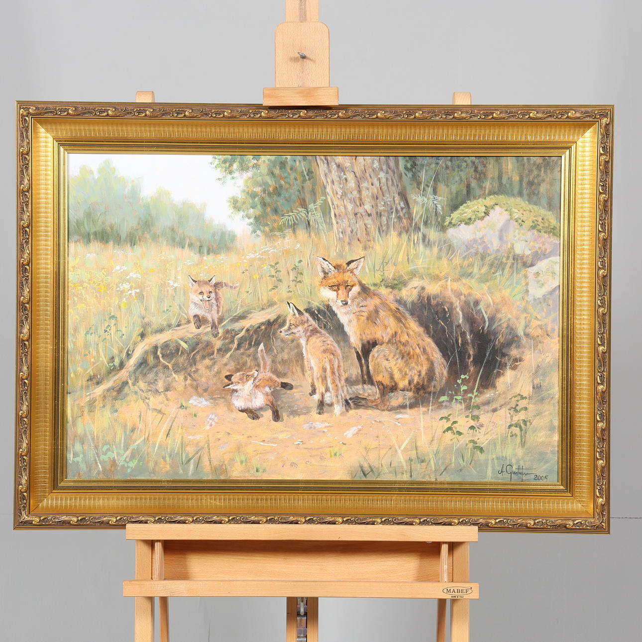 ANDERS GUSTAFSSON. OIL ON CANVAS, foxes, signed and dated 2005.