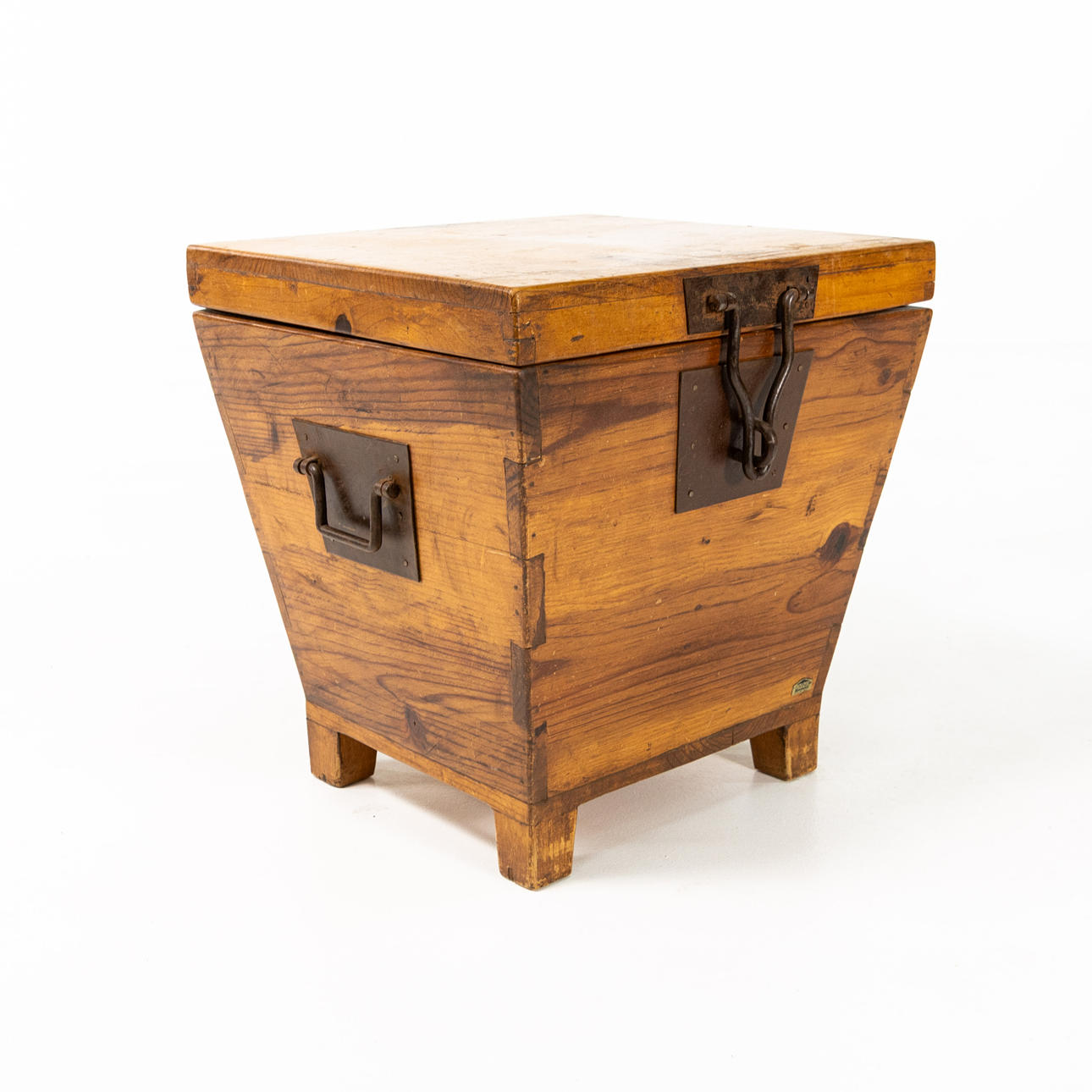 WOODEN BOX, pine, with forged fittings.