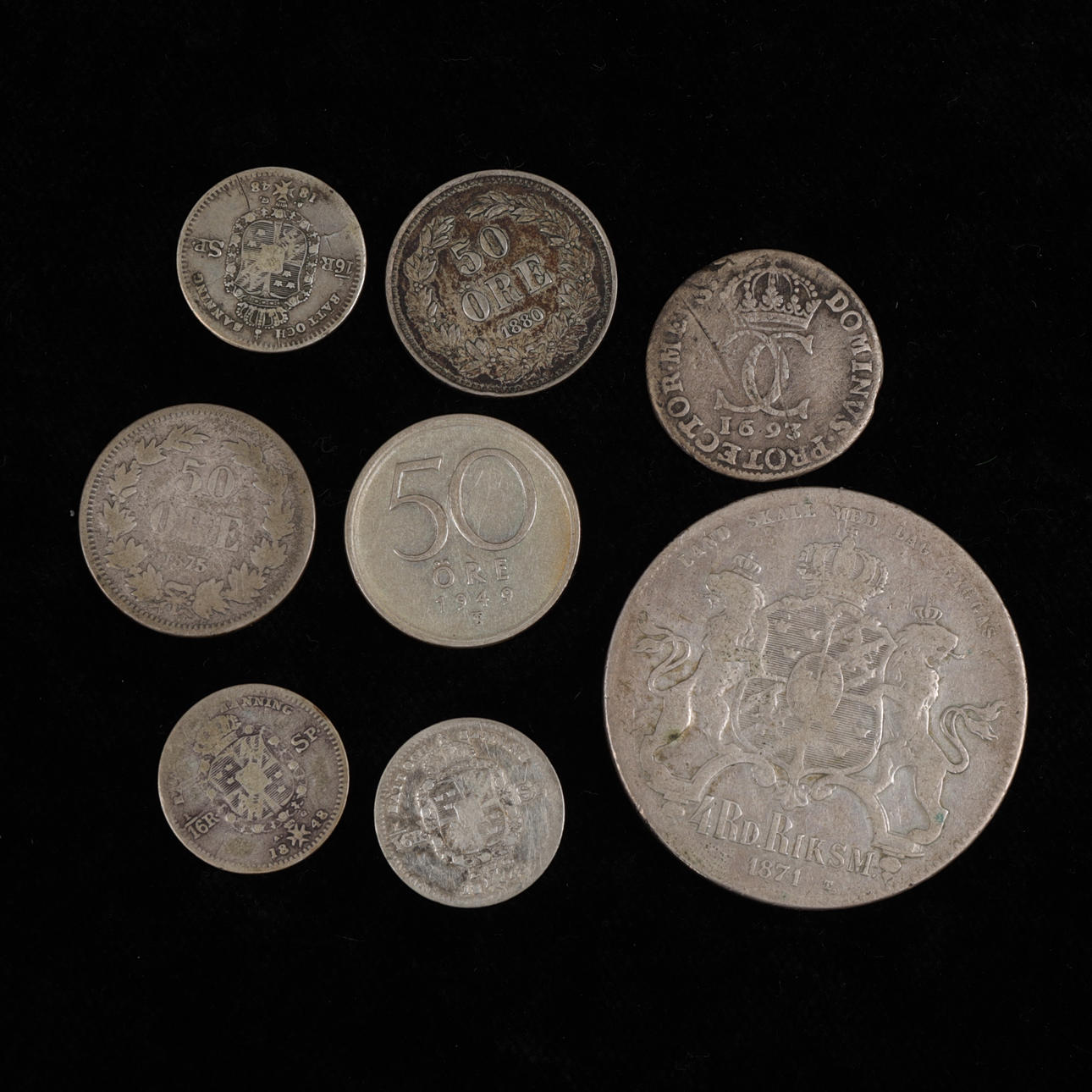 MYNT, 8 st, silver, Sverige, 1693-1949.