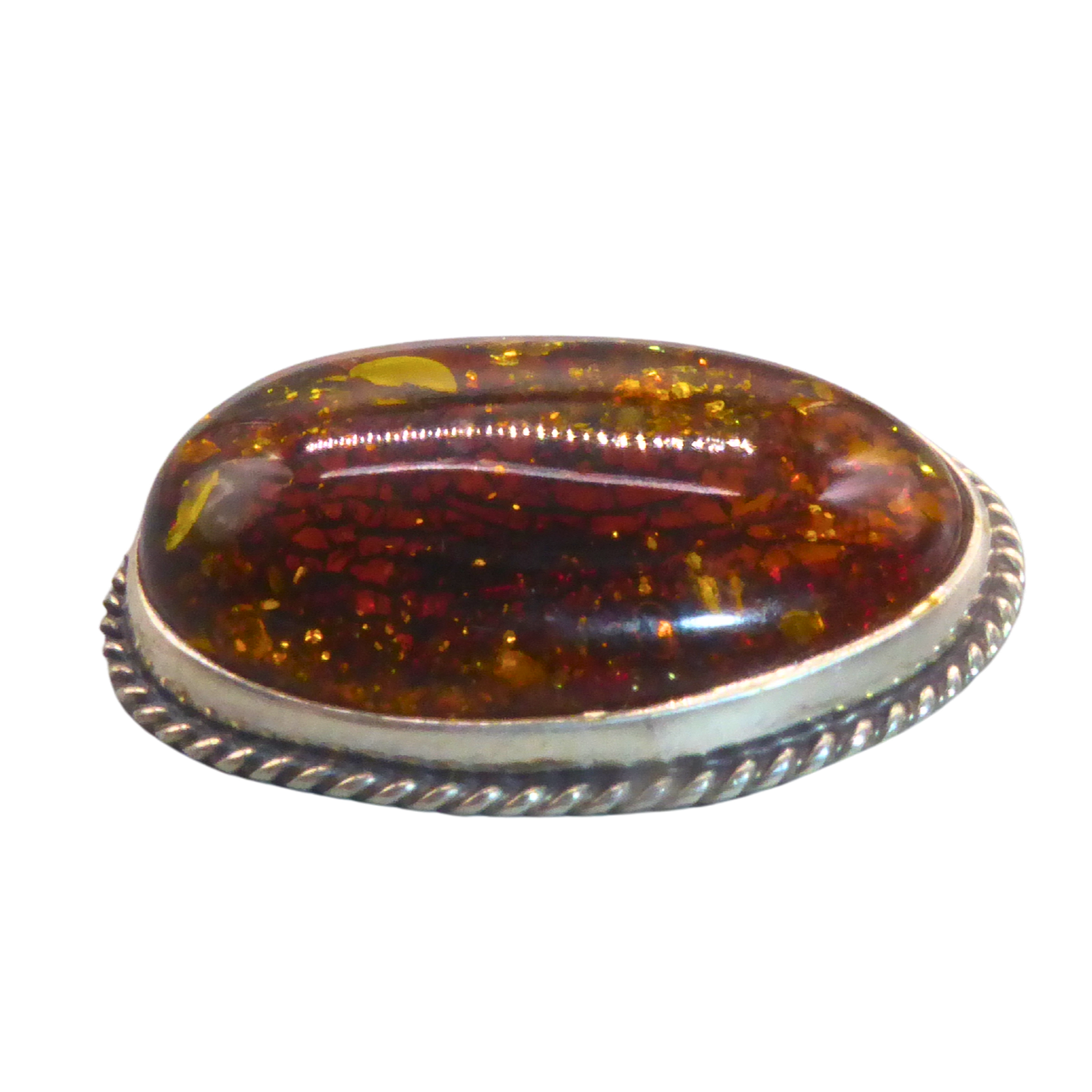 925 SILVER BROOCH SET WITH AMBER.