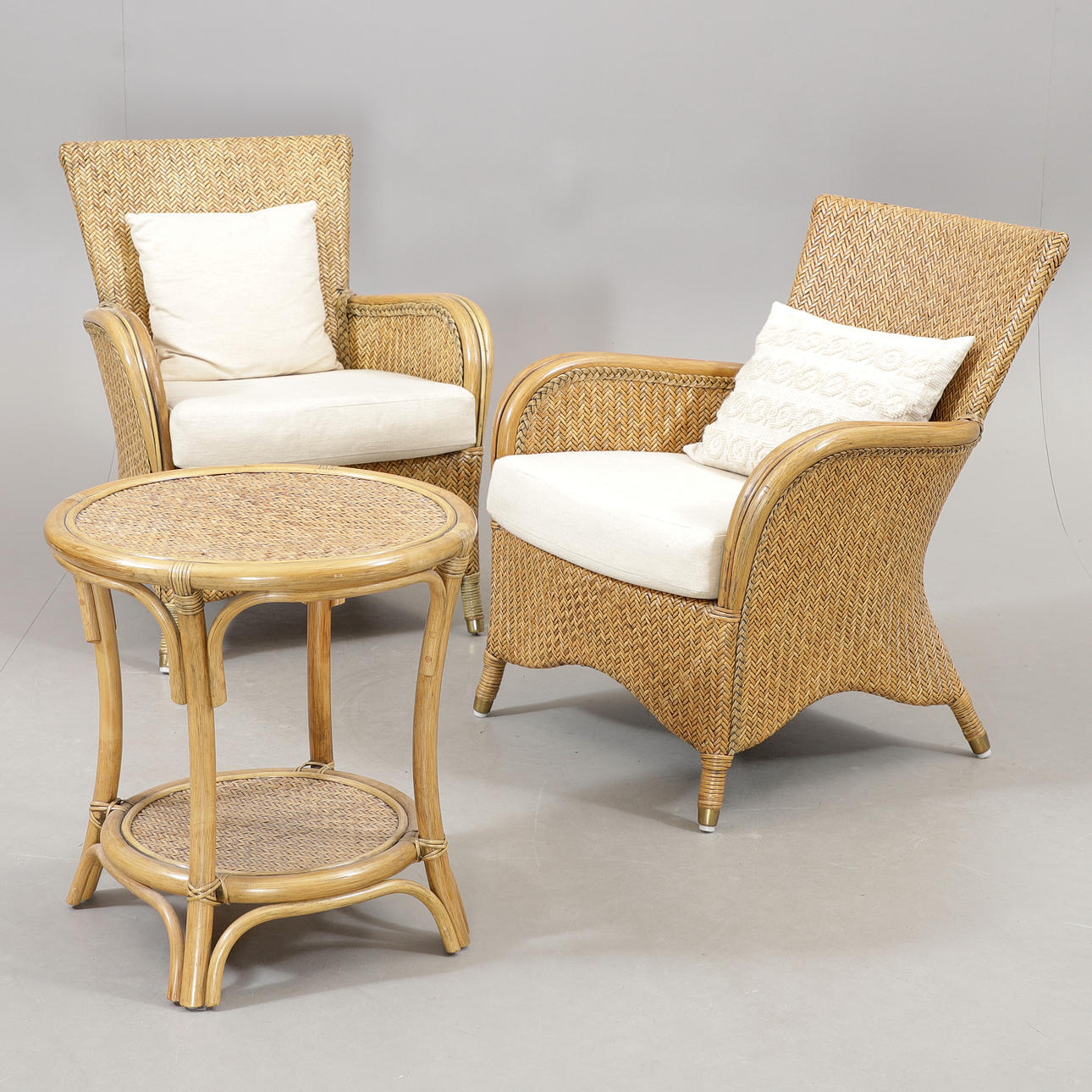 ARMCHAIRS, 1 pair and TABLE, rattan, Haraldssons.
