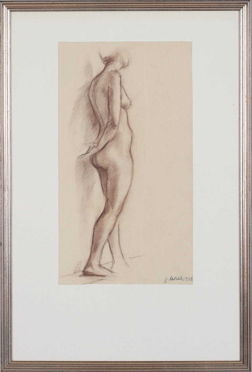 JOHAN AHLBÄCK. Standing model, chalk on paper, signed and dated 1928.