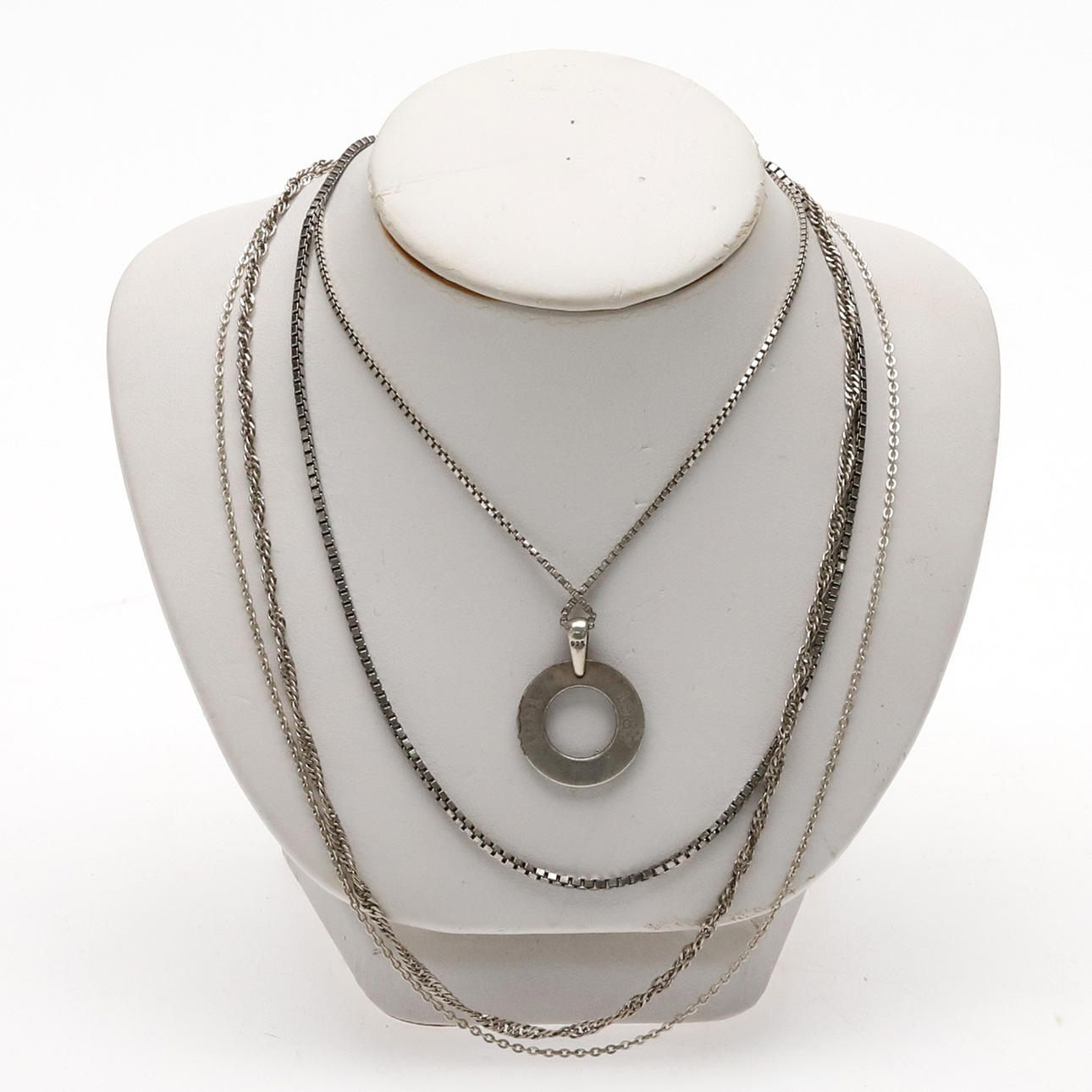 Chain necklace 4 pcs, silver.