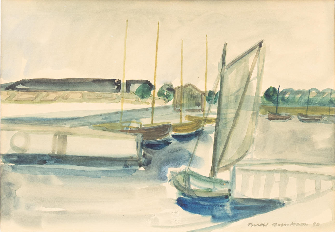 BERTIL BERNTSSON. Harbour motif, watercolour, signed and dated -50.