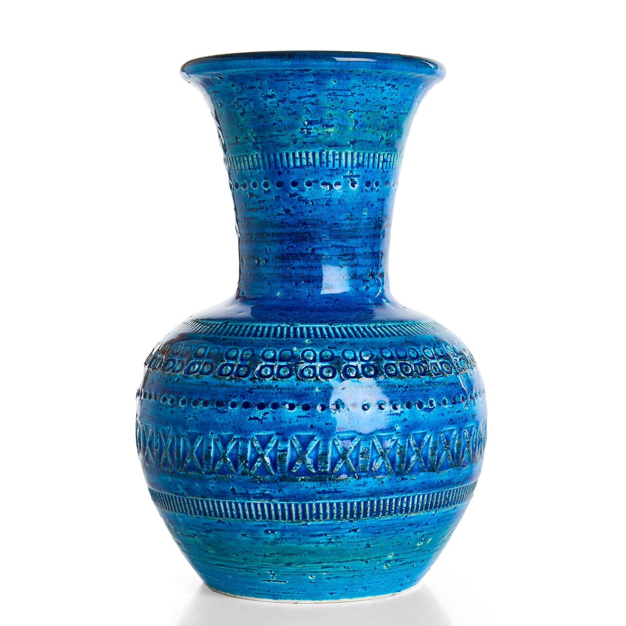 A blue glazed ceramic vase, stamped Sardartis Castelsardo, Italy