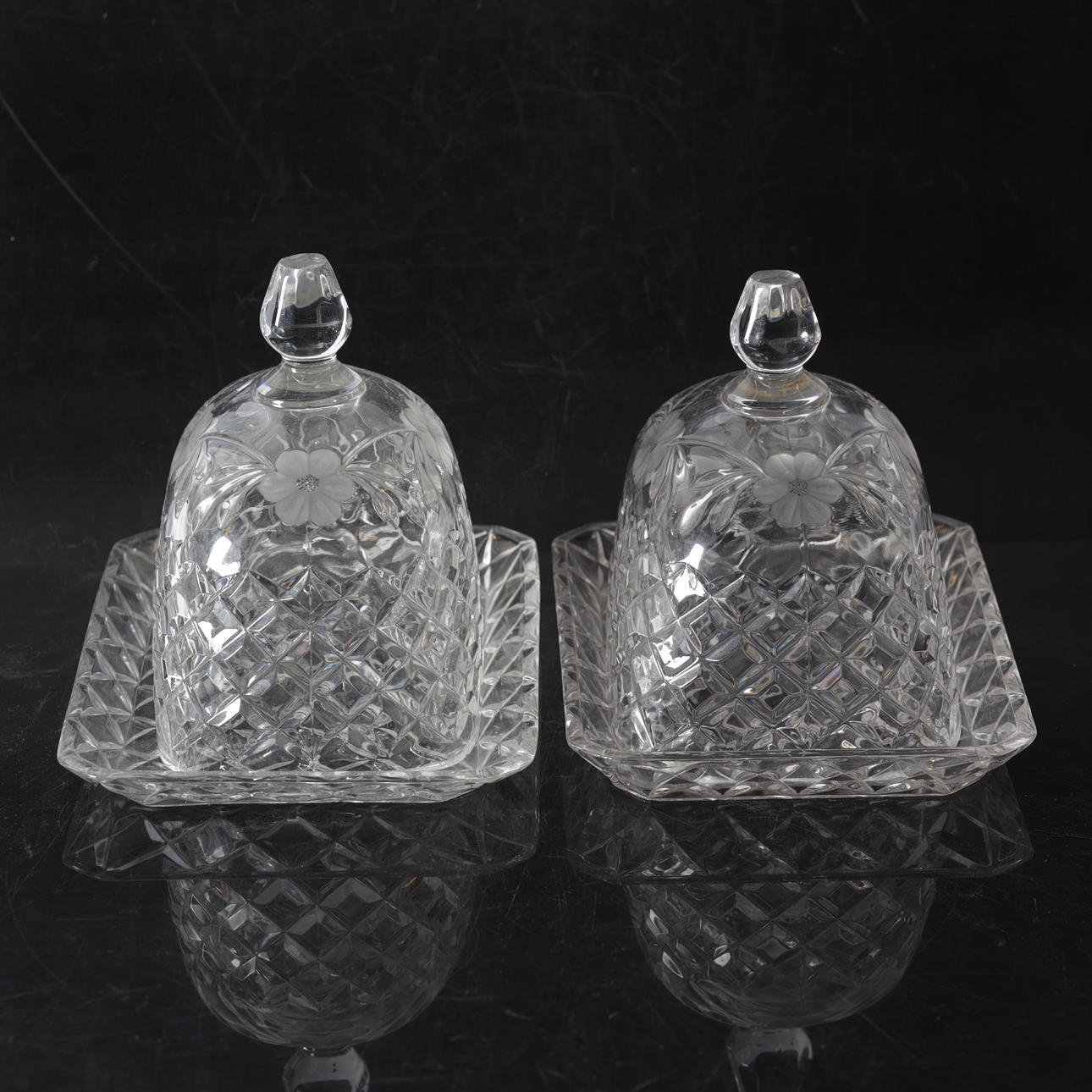 Two glass cheese cups, 20th century.