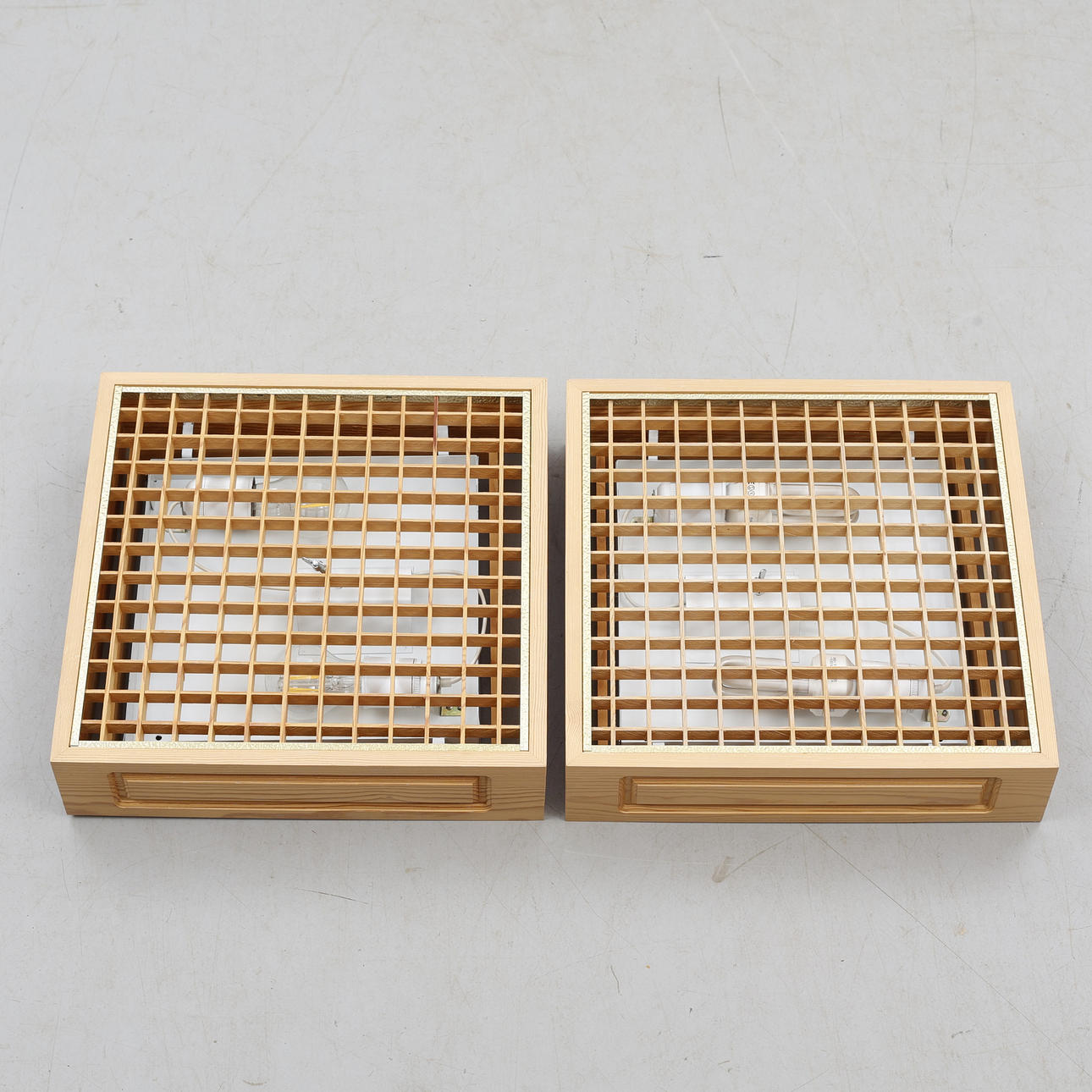 CEILING LAMPS, a pair, wood.