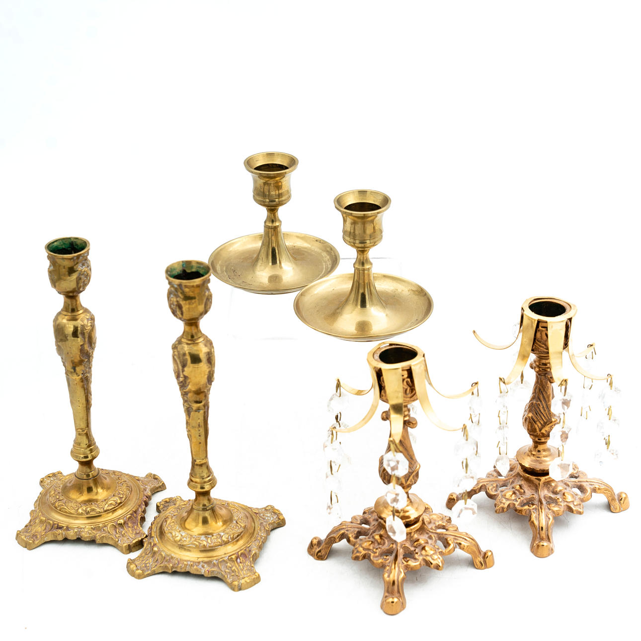 CANDLE HOLDERS, 3-Pairs, Brass, (6pcs).
