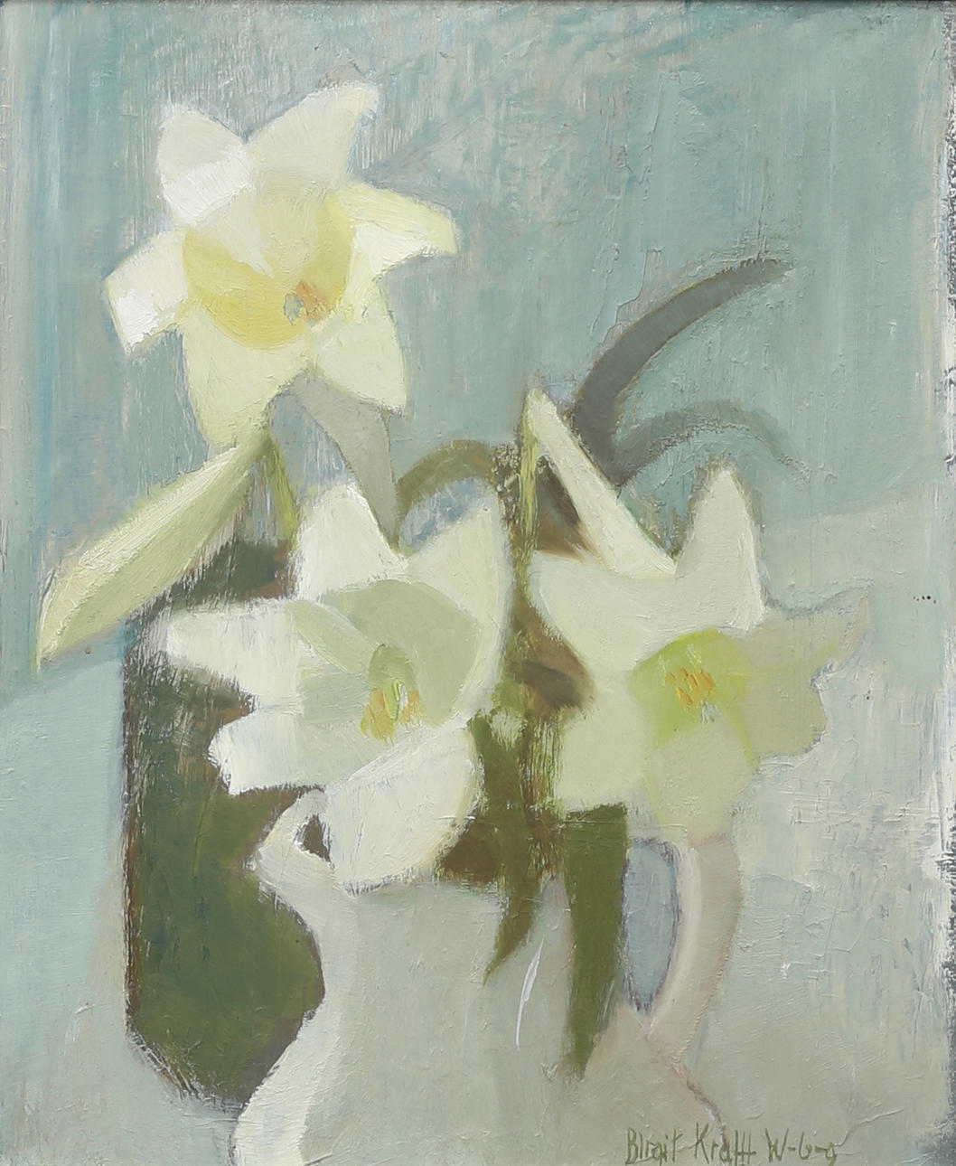BIRGIT KRAFFT-WAESTERBERG. “White lilies”. Oil on panel, signed.