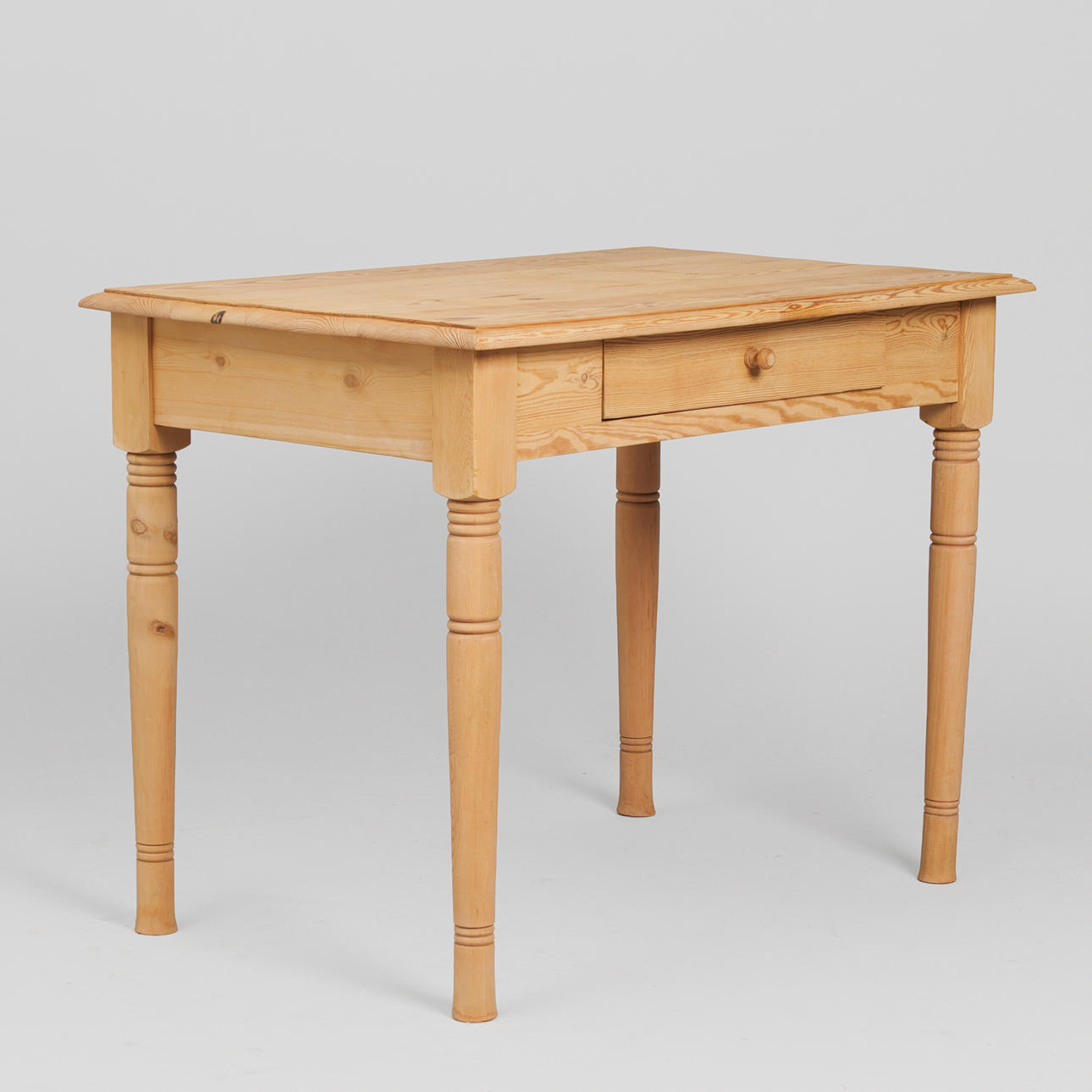 Solid pine kitchen table with drawer, almue-style, former royal estate, Denmark.