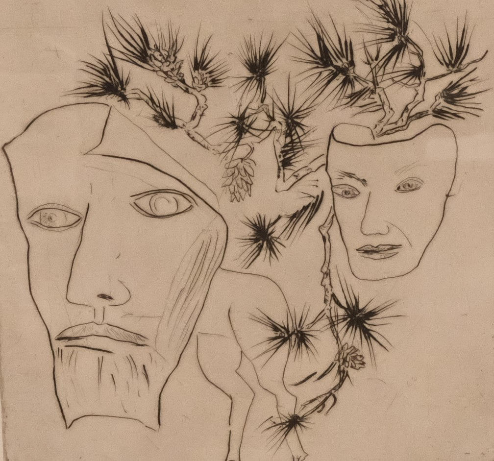 HANS WIGERT. COMPOSITION WITH FACE, ETCHING.