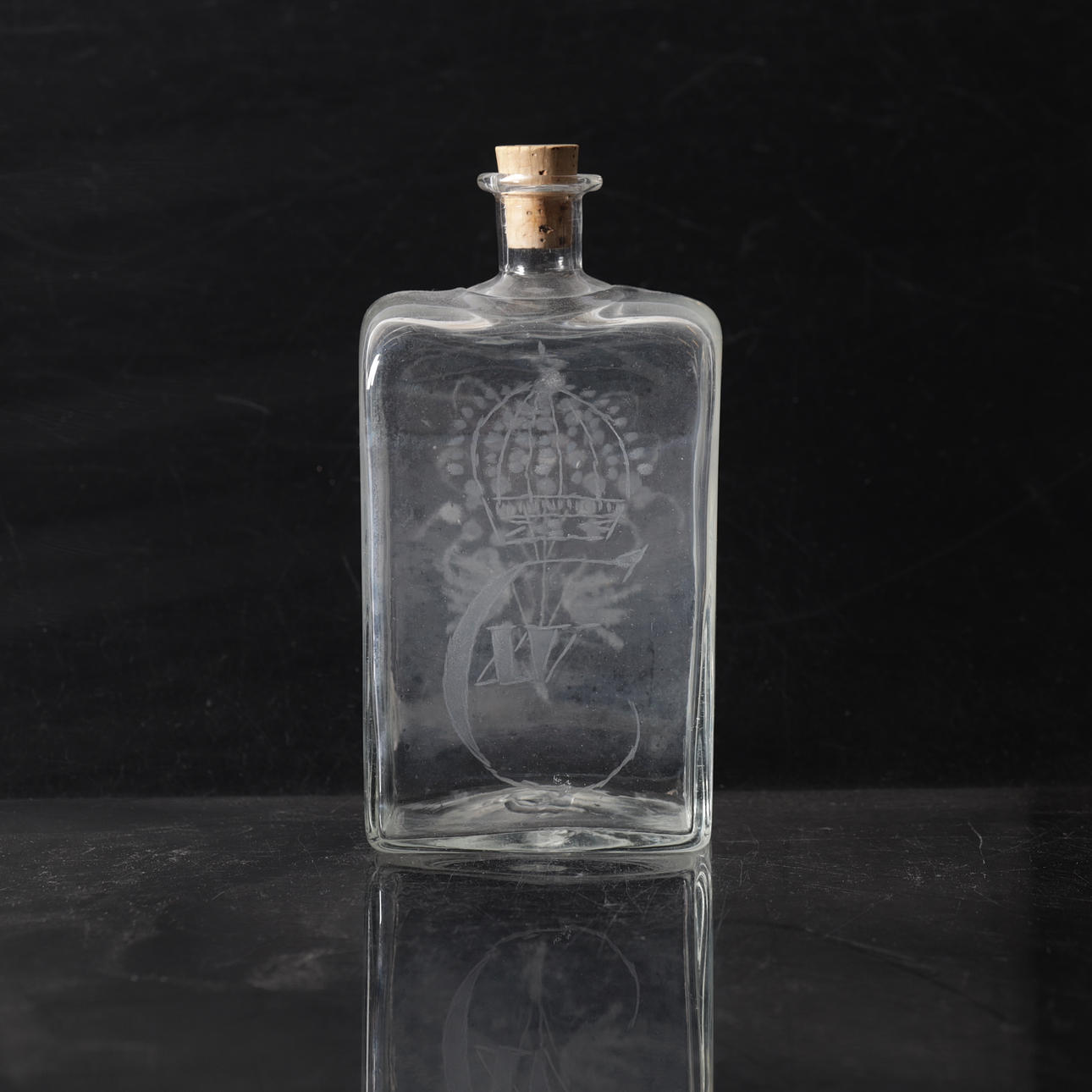 BRÄNNVINSFLASKA, glas, 1800-tal.