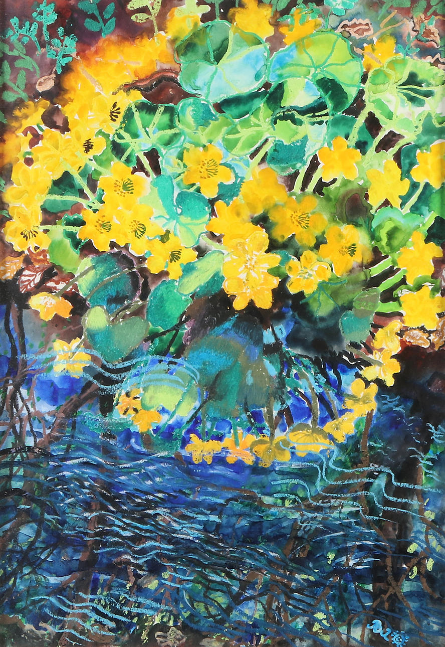 BARBRO ANDRÉEN. Mixed media. Flowers. Signed.