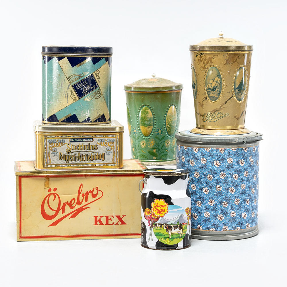 ASSORTED CANS/JUGS/BOXES (7pcs).