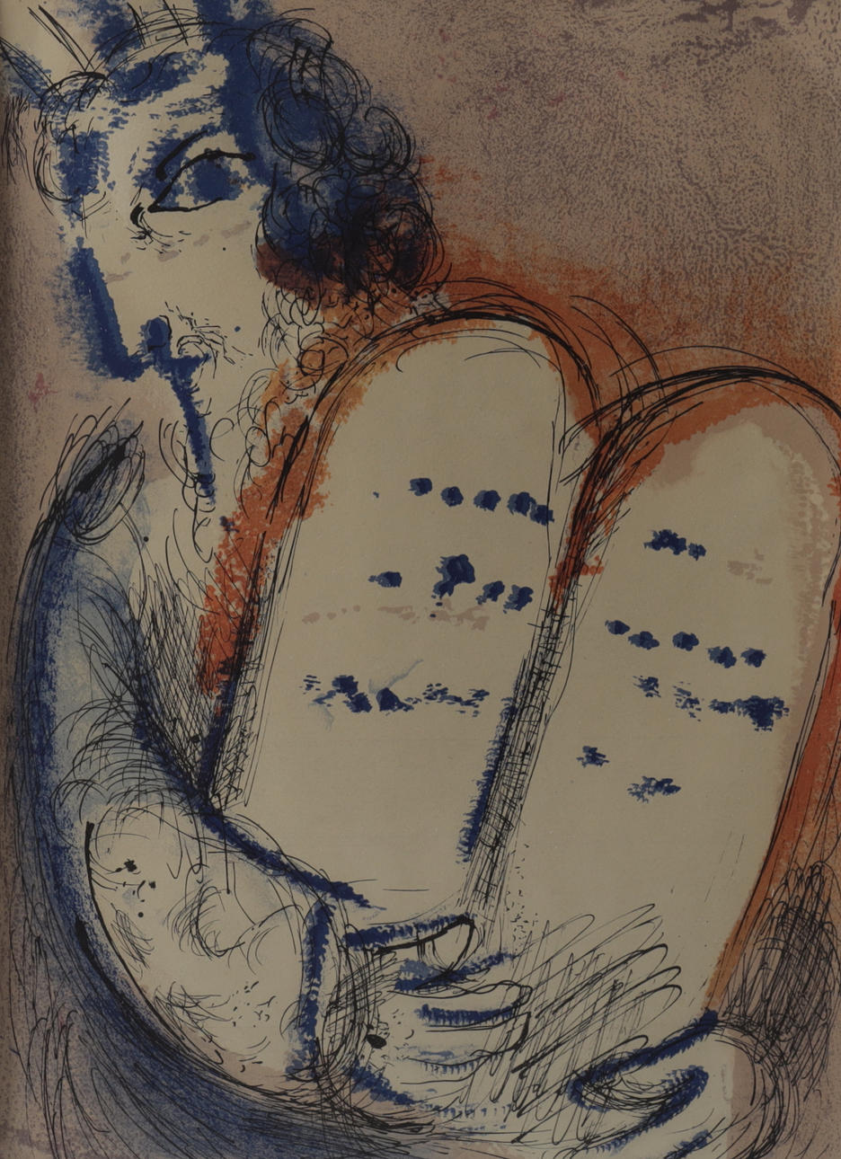 MARC CHAGALL. Lithograph in color, “Moses”, 1956.