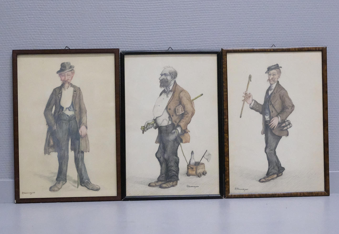 ANDERS HAMMARGREN. CARTOON FIGURE, DRAWING, THREE PIECES.